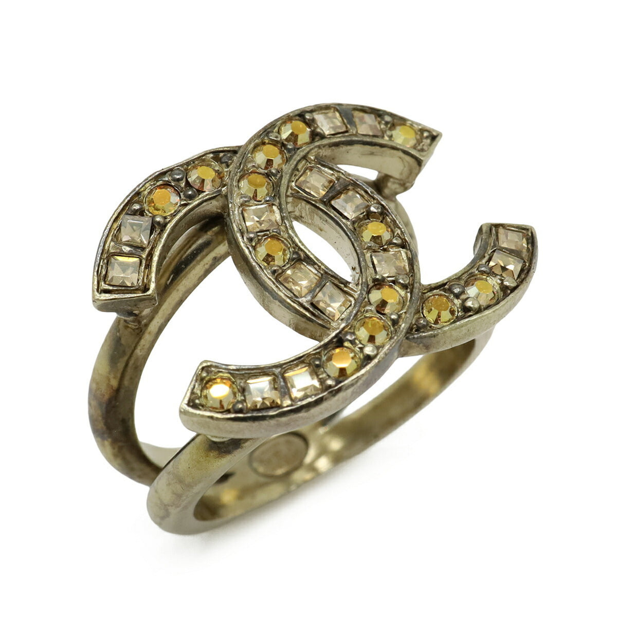 Chanel Gold Plating Rhinestone Band Ring (Pre-Owned)