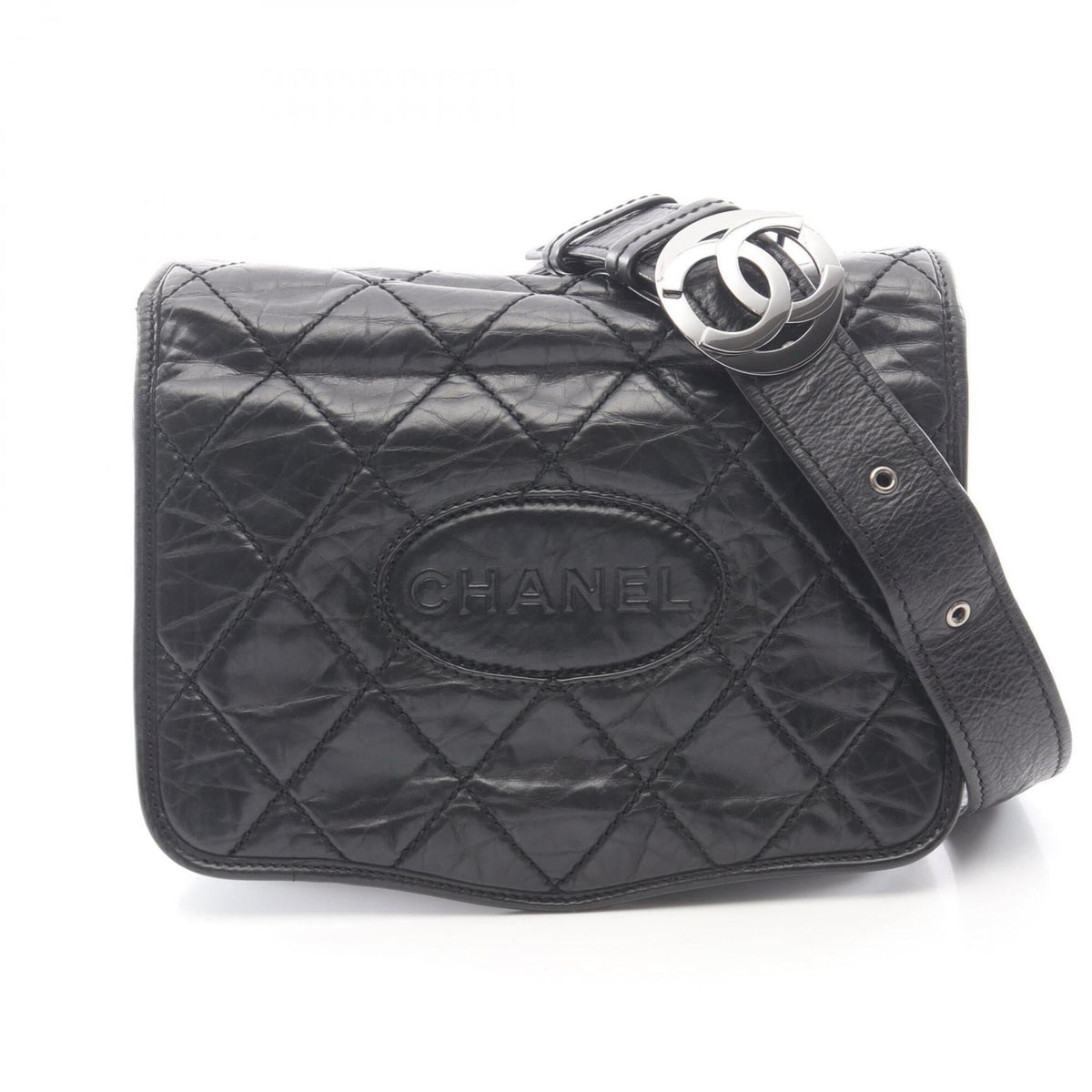 Chanel Black Leather Handbag Shoulder Bag (Pre-Owned)
