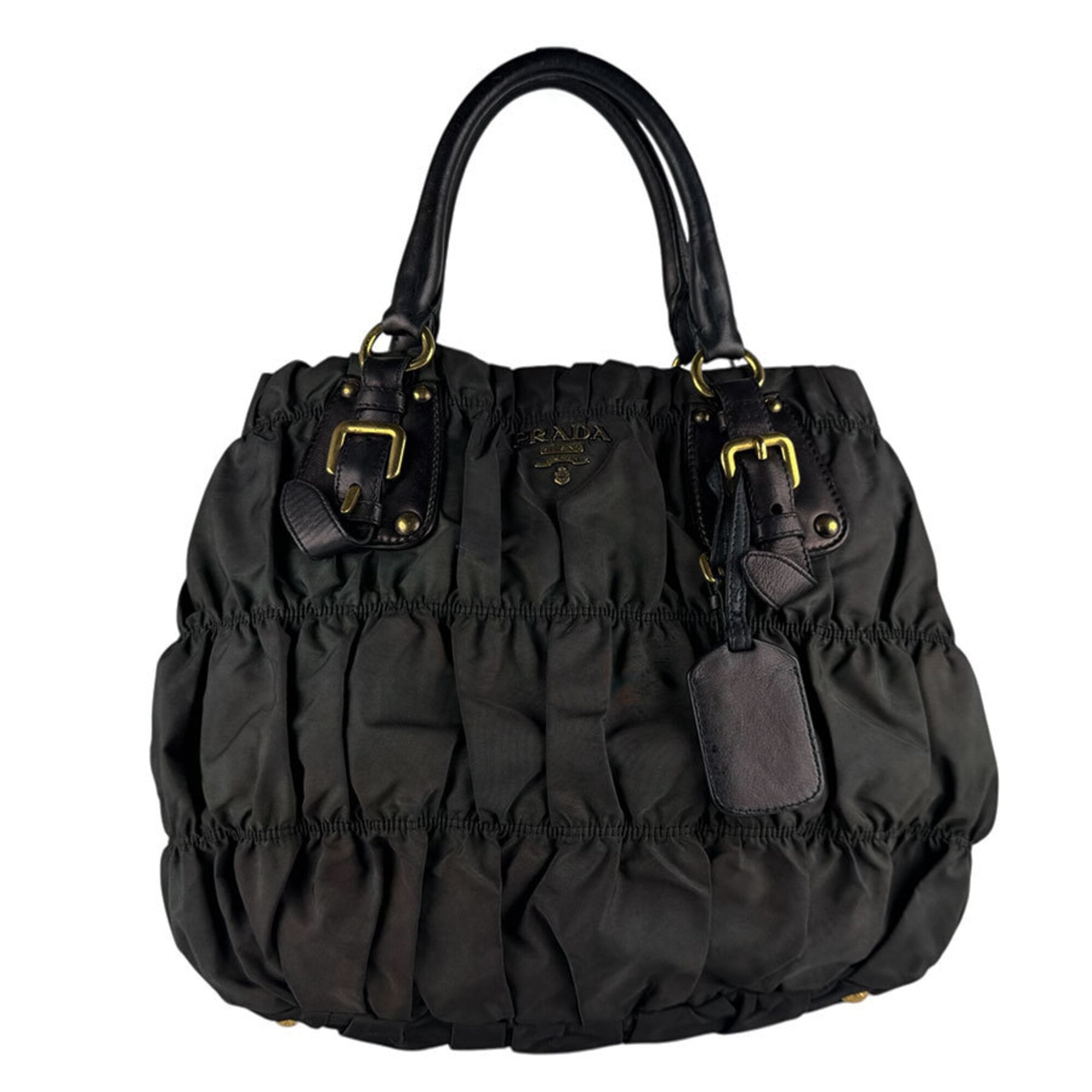 Prada Black Green Nylon Leather Handbag Shoulder Bag (Pre-Owned)
