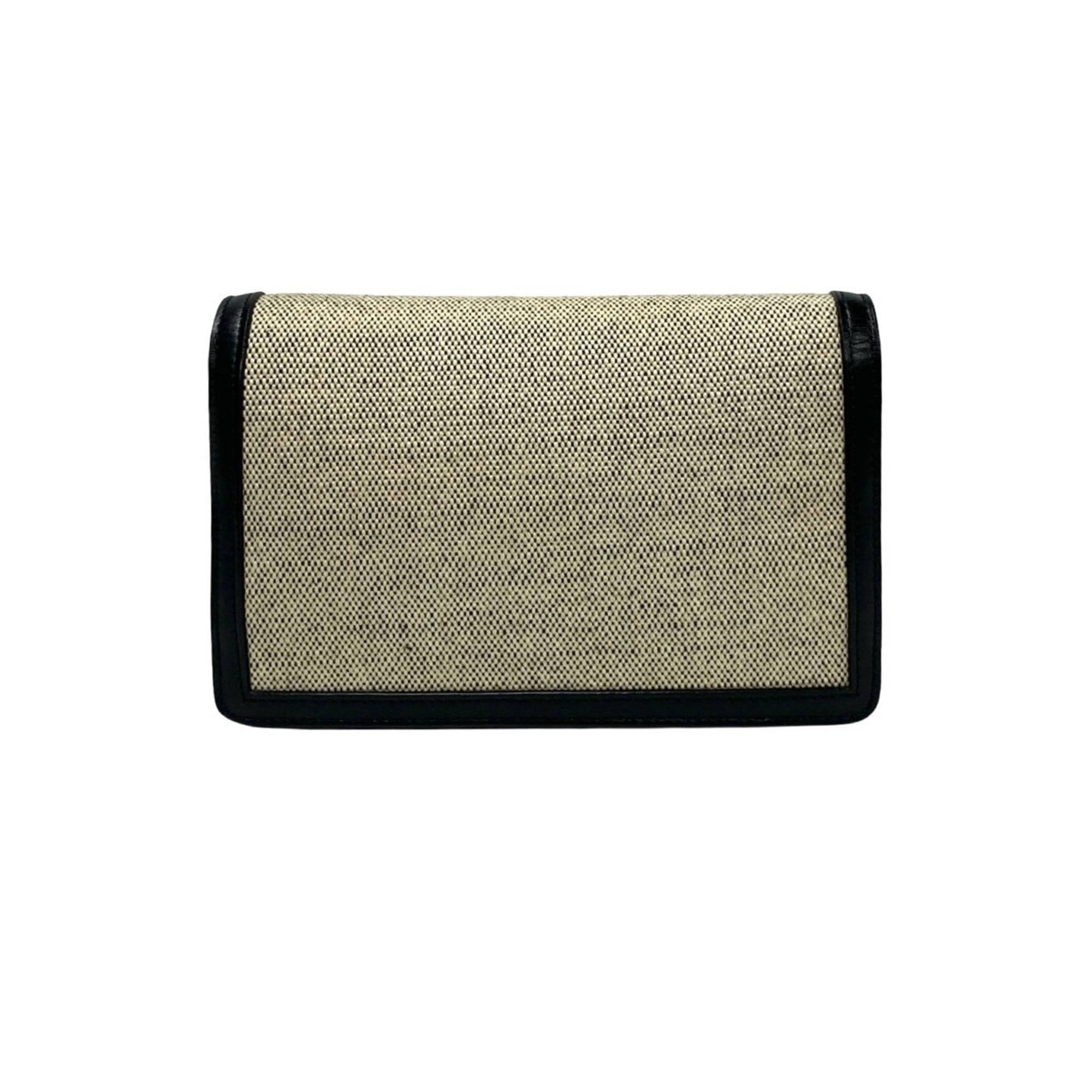 Celine Black Ivory Canvas Leather Pochette Shoulder Bag (Pre-Owned)