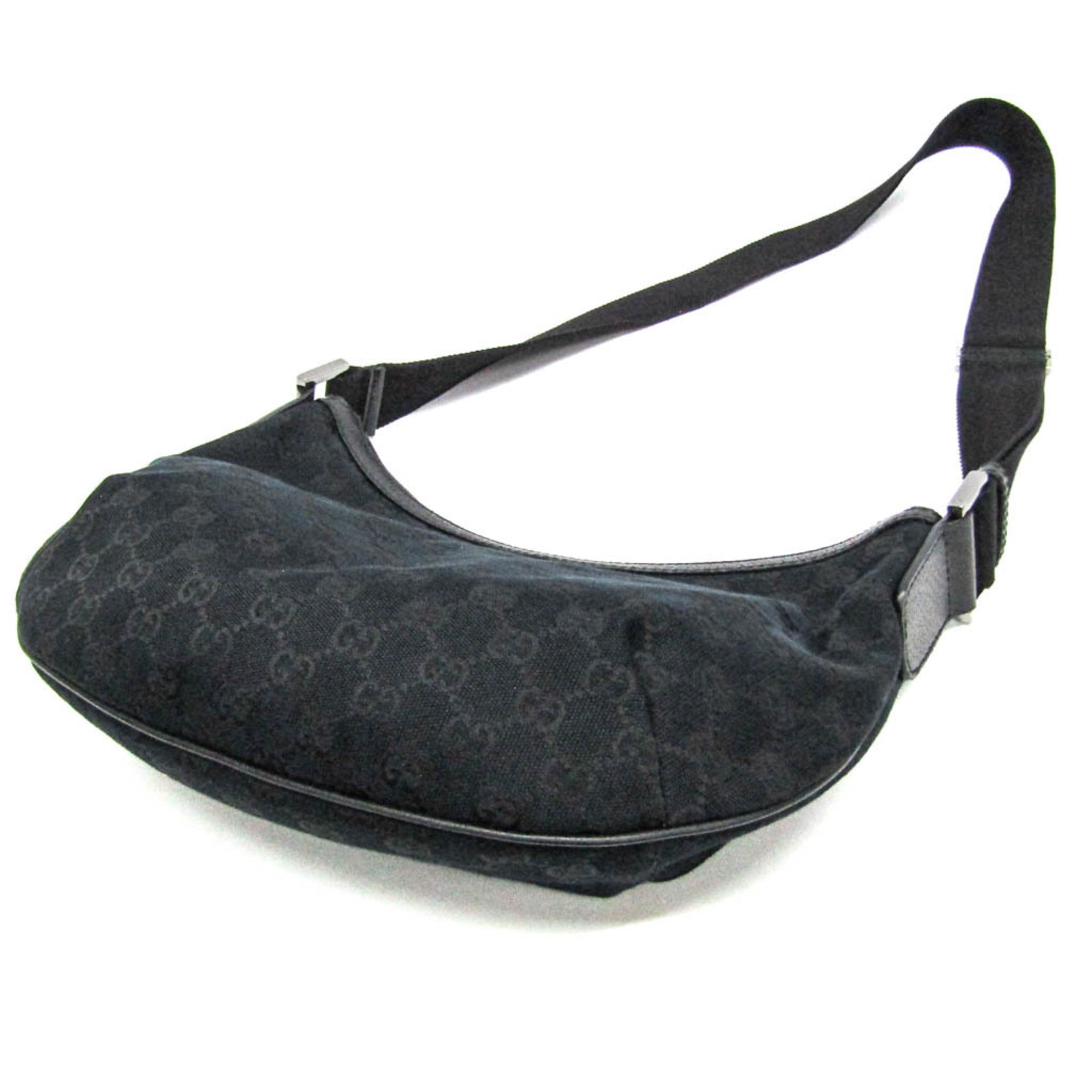 Gucci Gg Canvas Black Gg Canvas Leather Shoulder Bag (Pre-Owned)