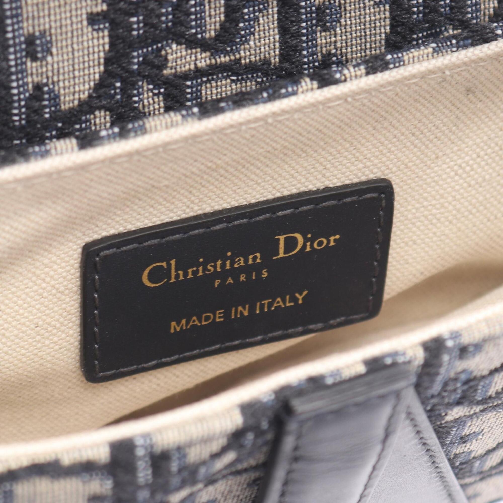 Christian Dior Beige Navy Canvas Leather Handbag Saddle Bag (Pre-Owned)