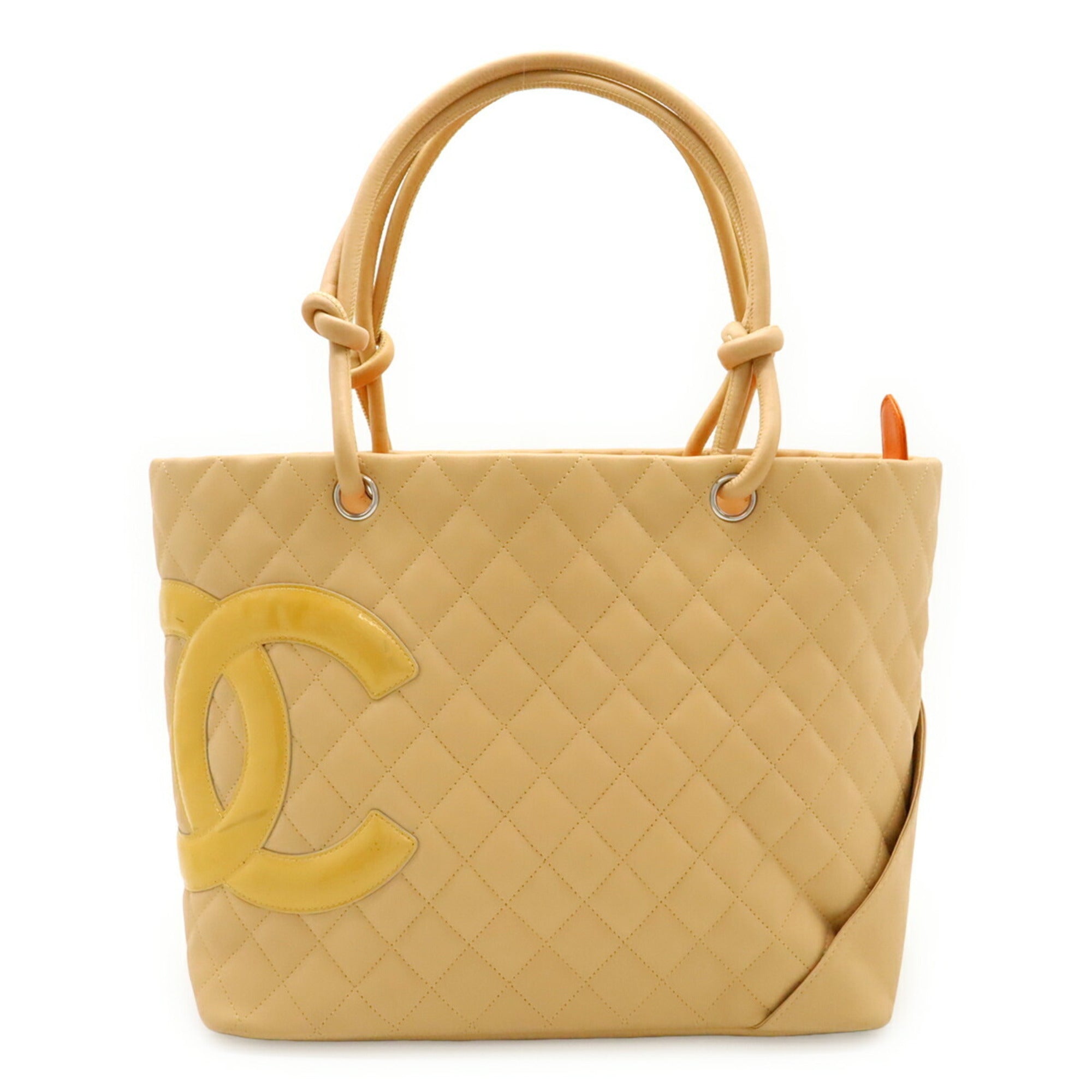Chanel Beige Yellow Leather Shoulder Bag Tote Bag (Pre-Owned)