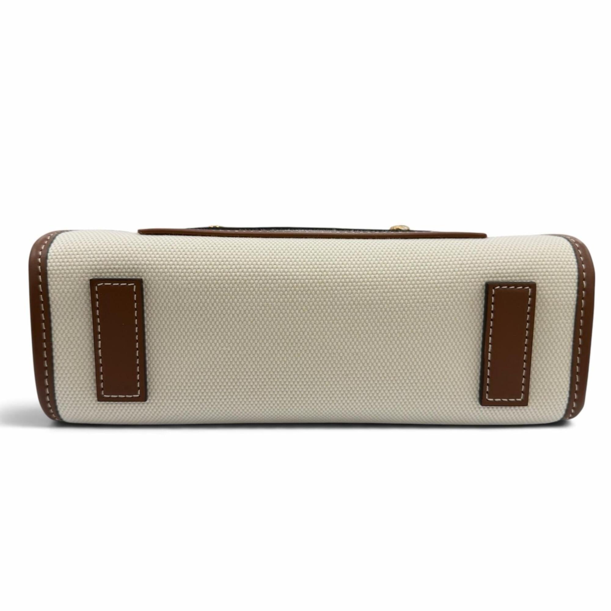 Burberry Brown Ivory Canvas Leather Shoulder Bag Tote Bag (Pre-Owned)