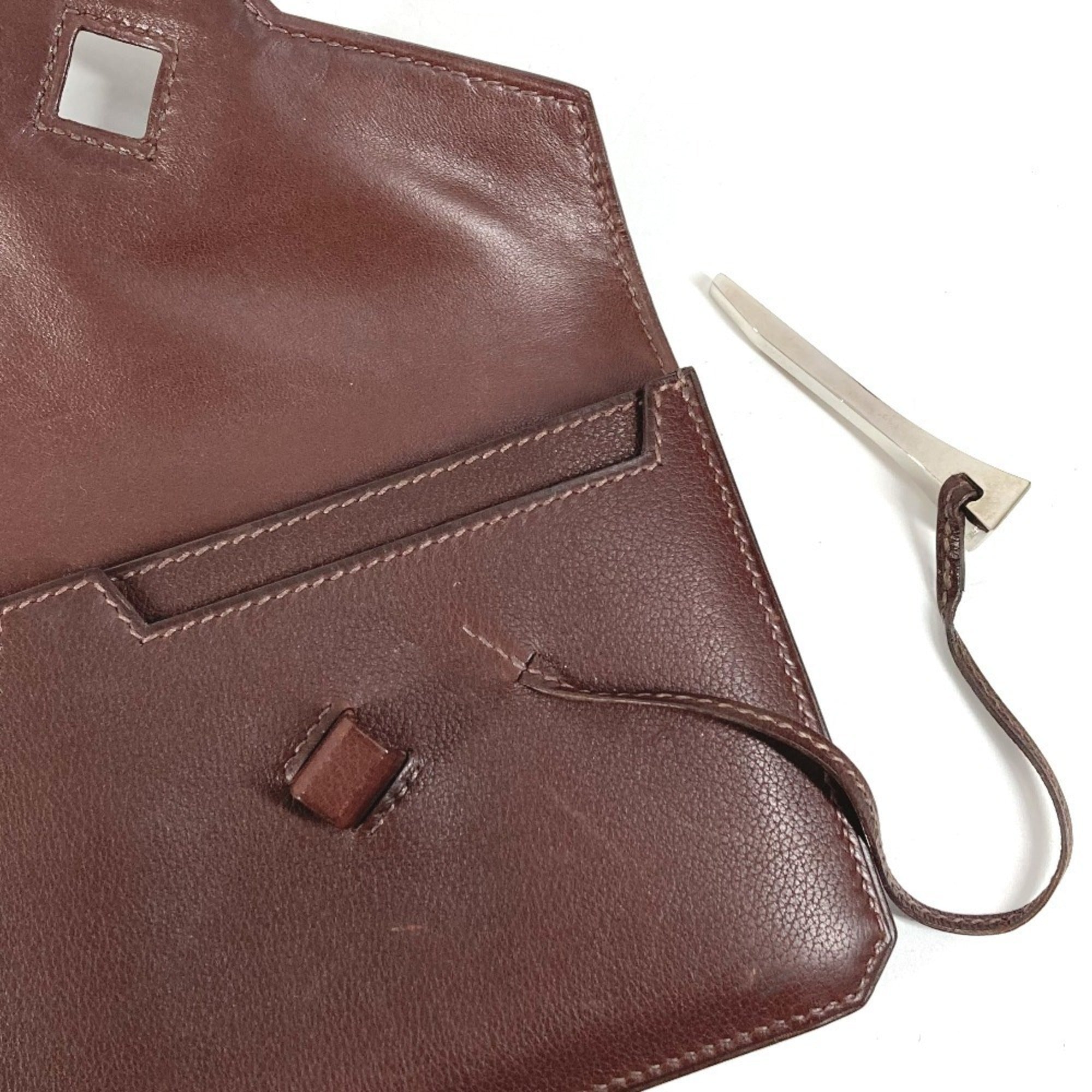Hermes Brown Leather Clutch Bag Handbag Pouch (Pre-Owned)