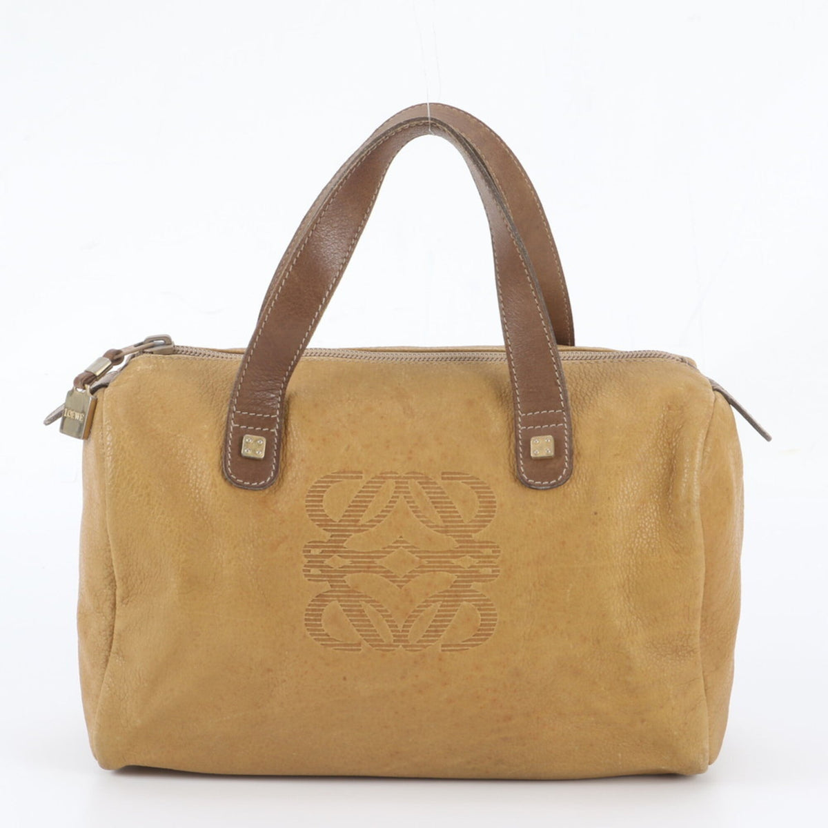 Loewe Beige Leather Boston Bag Handbag Tote Bag (Pre-Owned)
