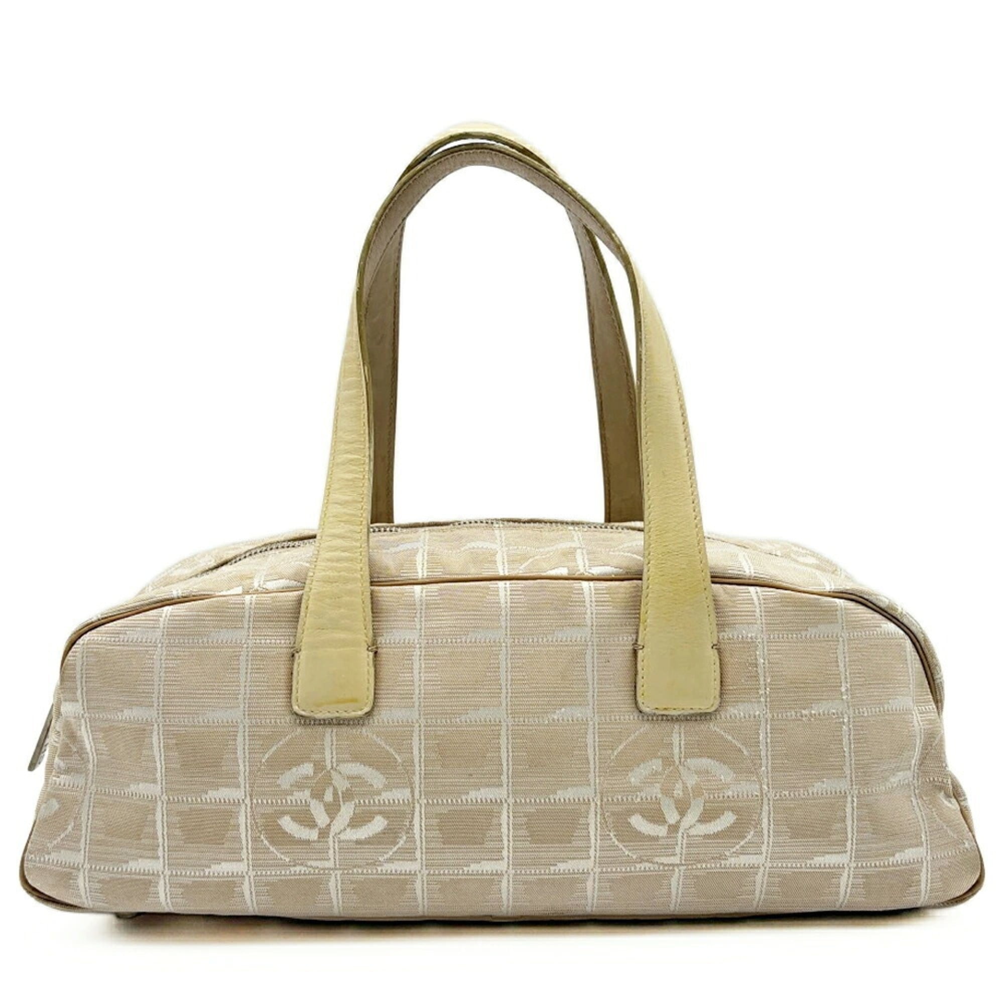 Chanel New Travel Line Beige Nylon Jacquard Leather Boston Bag (Pre-Owned)
