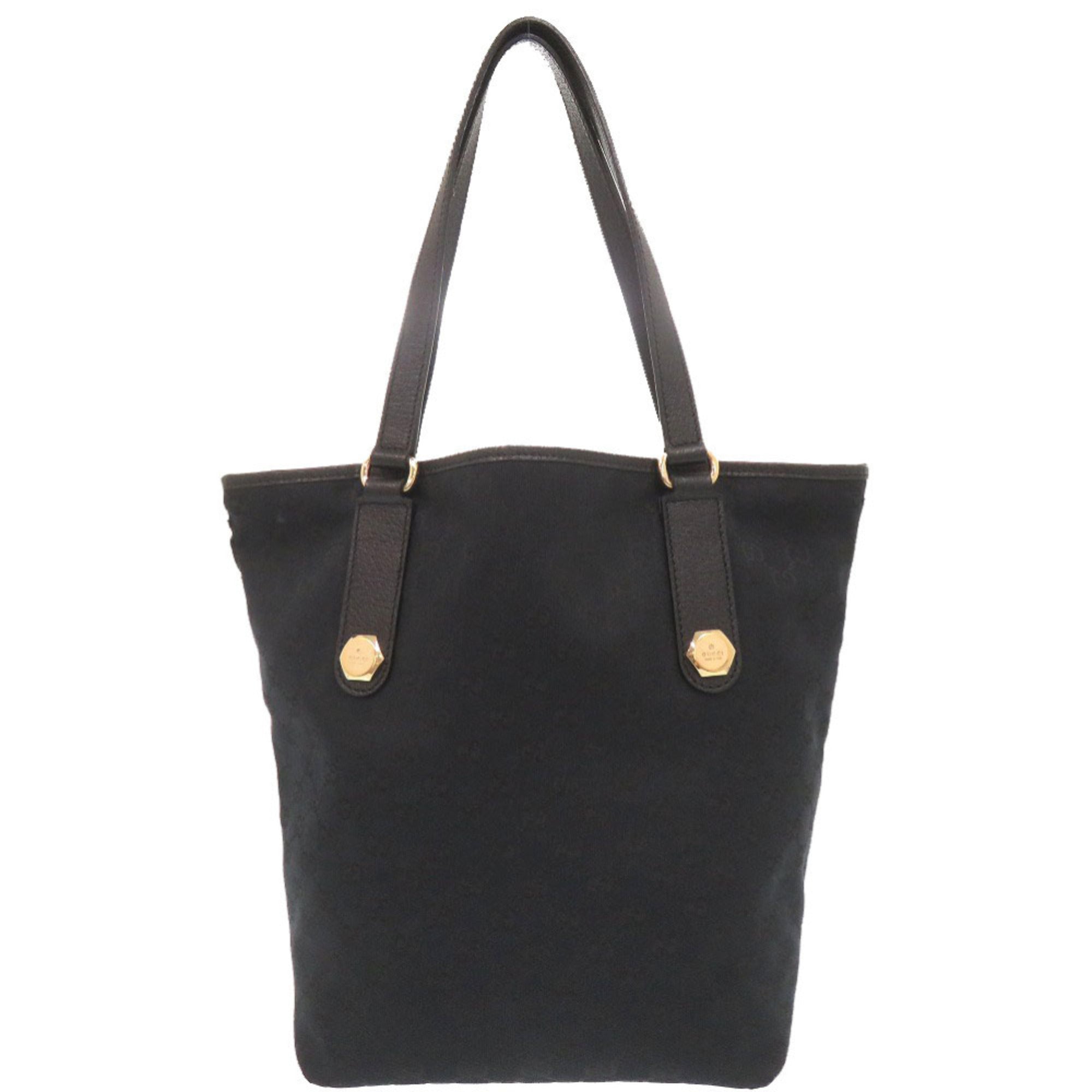 Gucci Black Gg Canvas Leather Tote Bag (Pre-Owned)