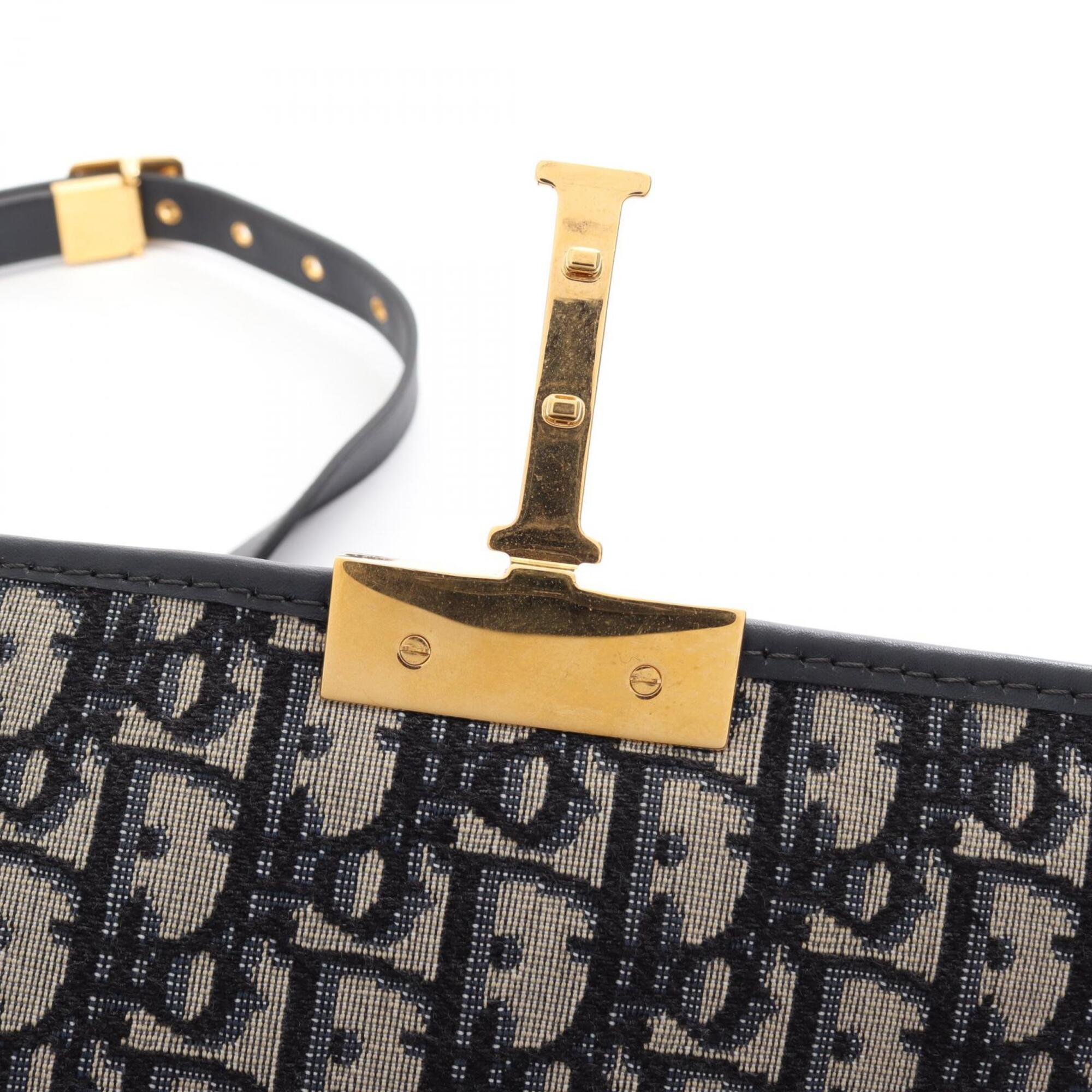 Christian Dior Beige Navy Canvas Leather Handbag Shoulder Bag (Pre-Owned)