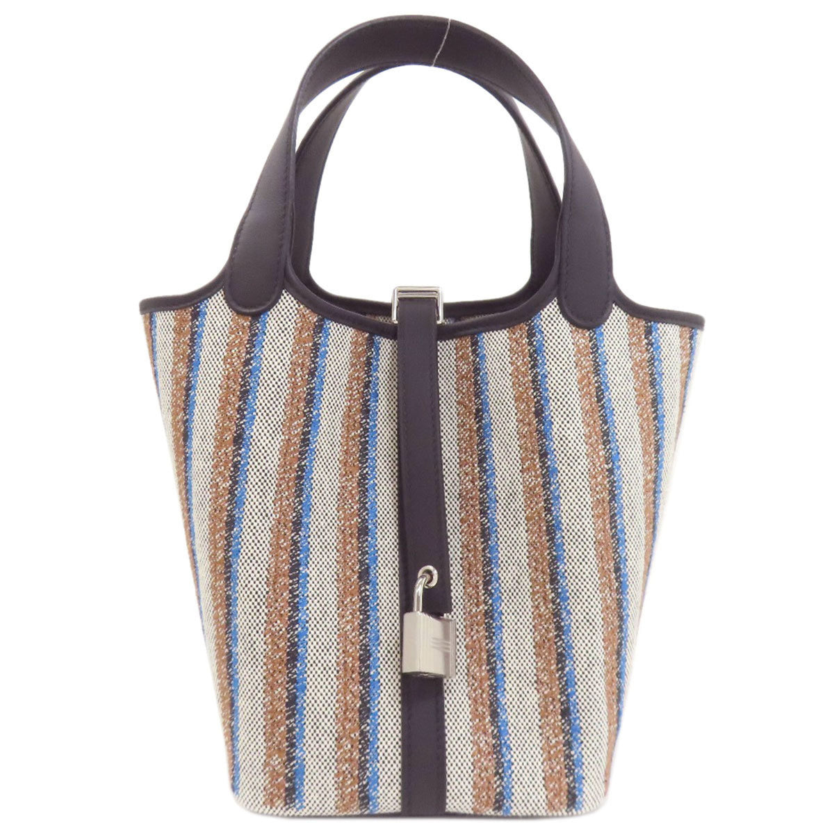 Hermes Black Blue Brown Ecru Toile H Swift Leather Handbag (Pre-Owned)