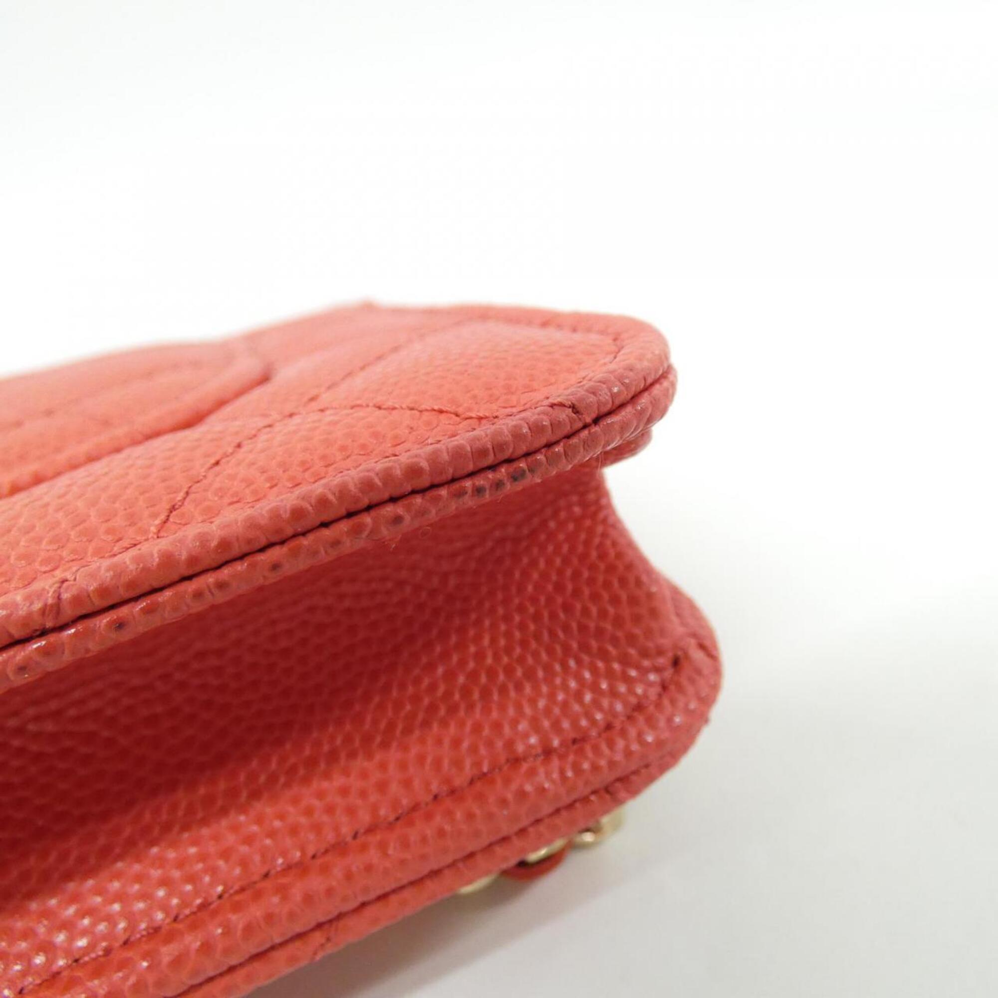 Chanel Red Color Grained Calfskin Chain/Shoulder Wallet (Pre-Owned)
