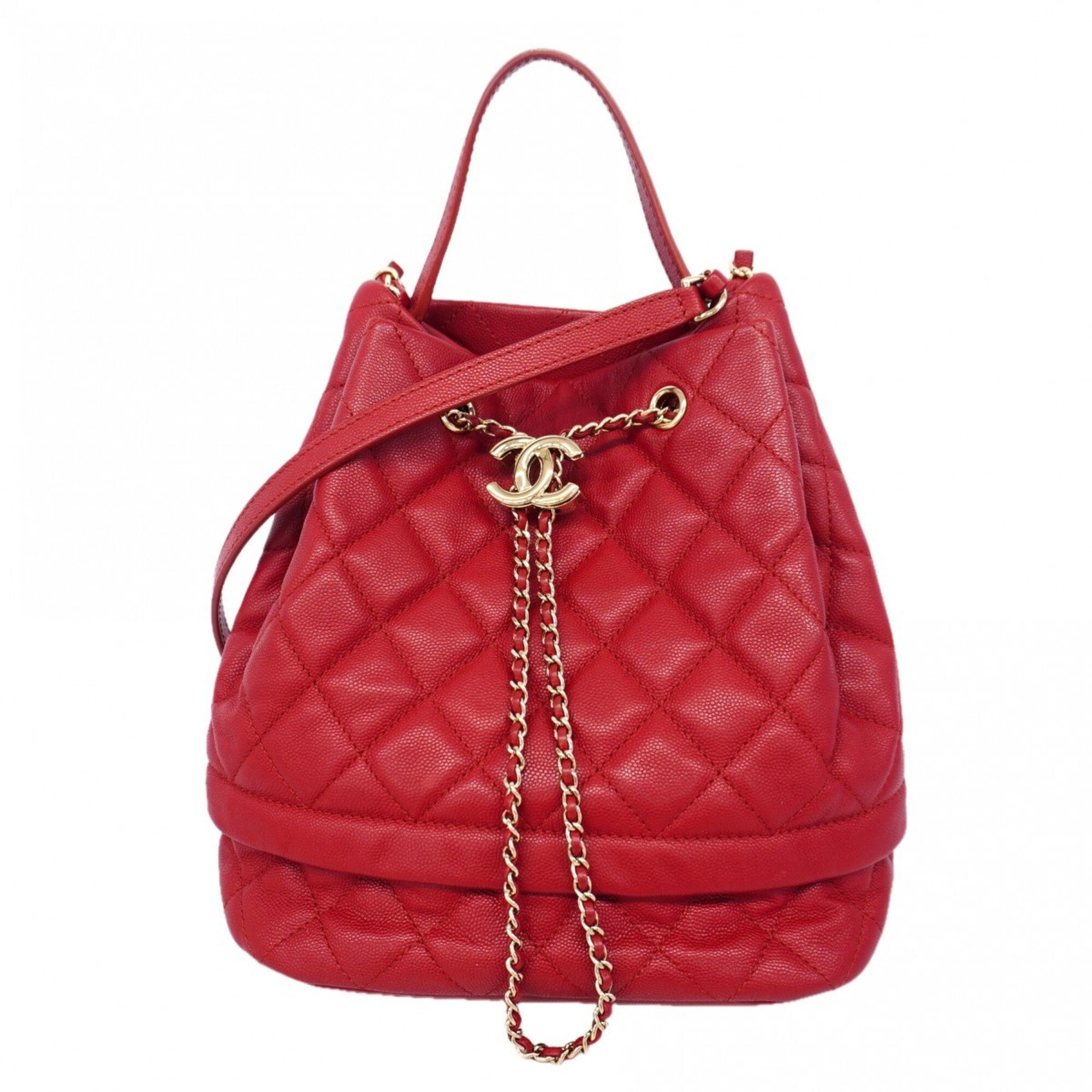 Chanel Red Color Grained Calfskin Handbag (Pre-Owned)