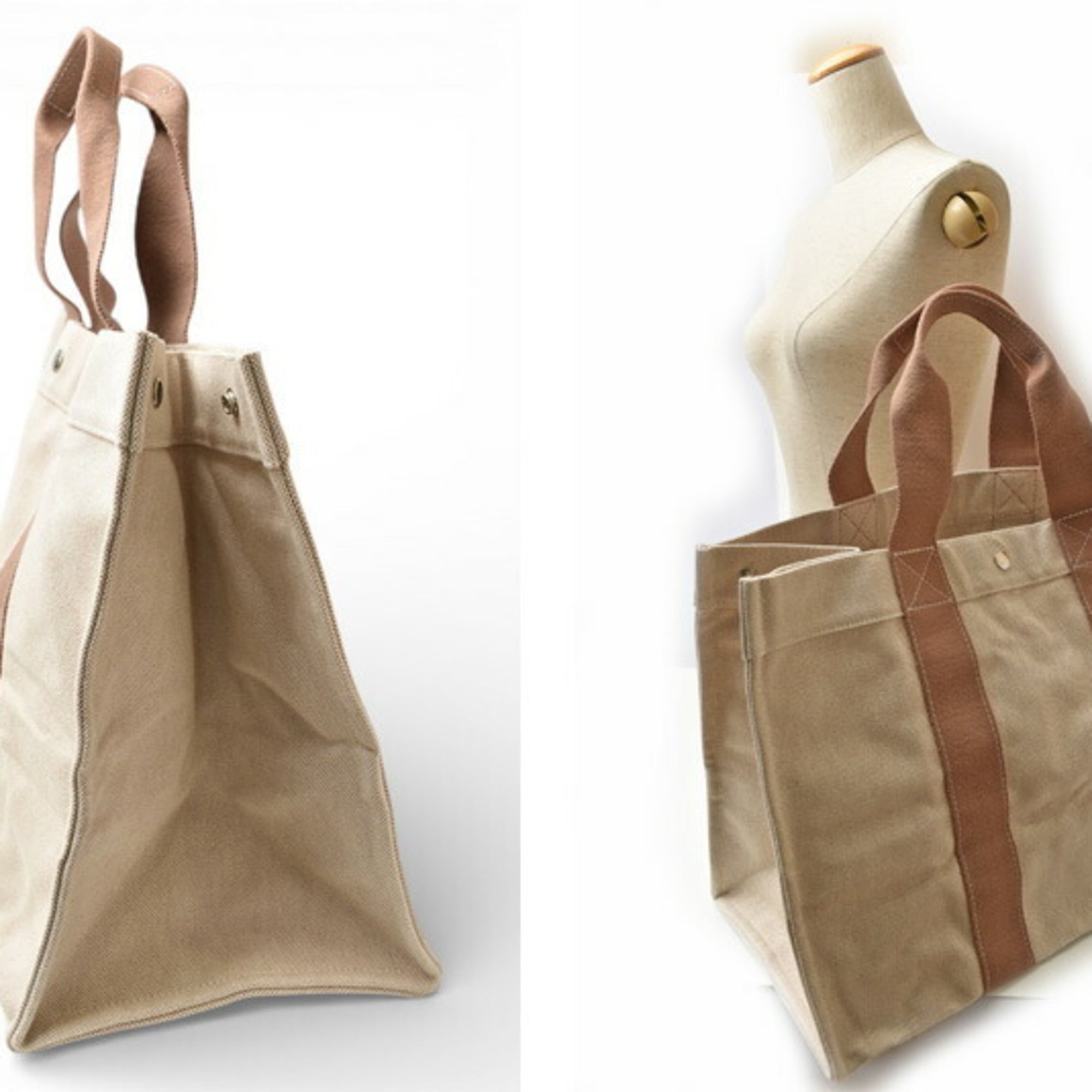 Hermes Beige Canvas Handbag Tote Bag (Pre-Owned)