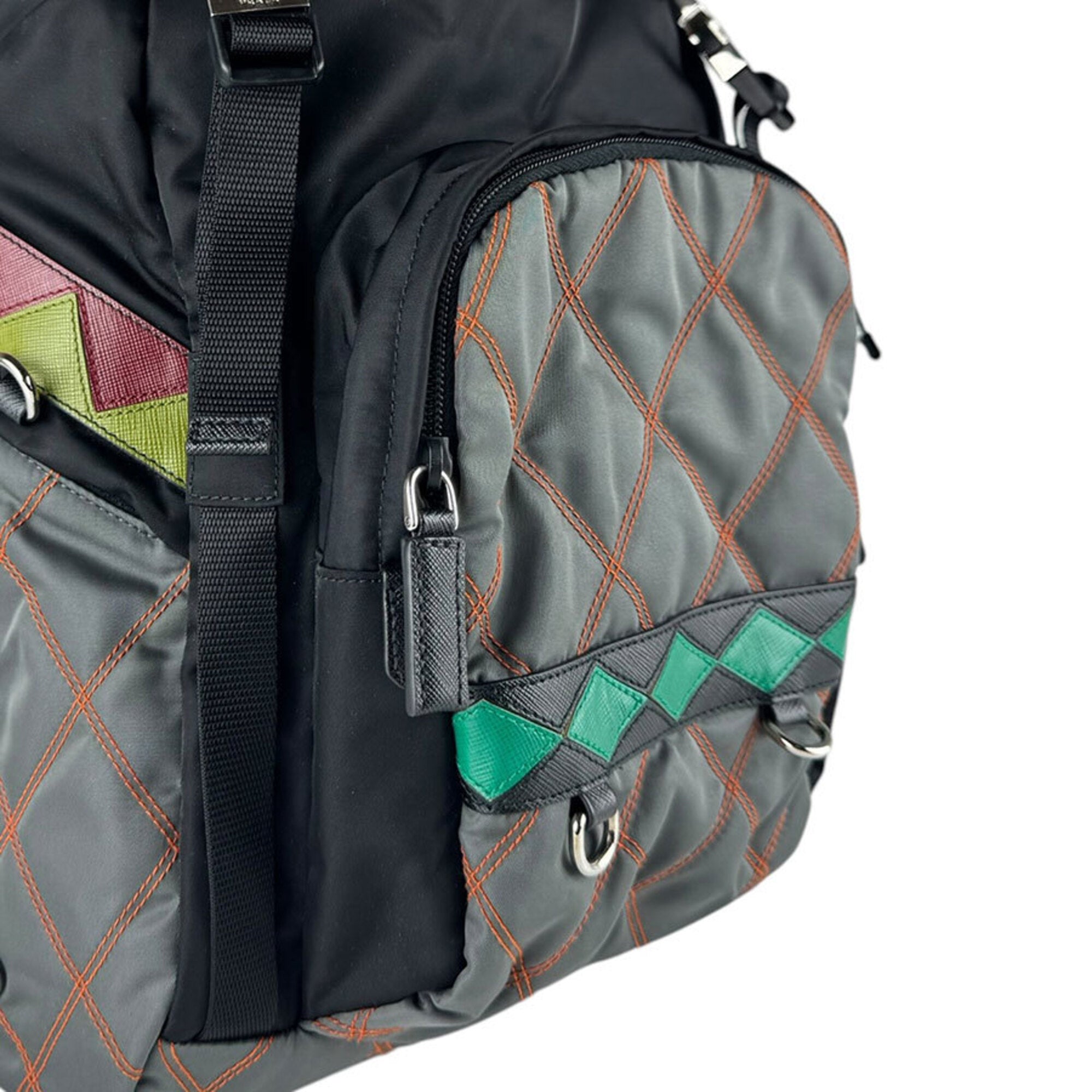 Prada Black Multi-Color Nylon Leather Backpack (Pre-Owned)
