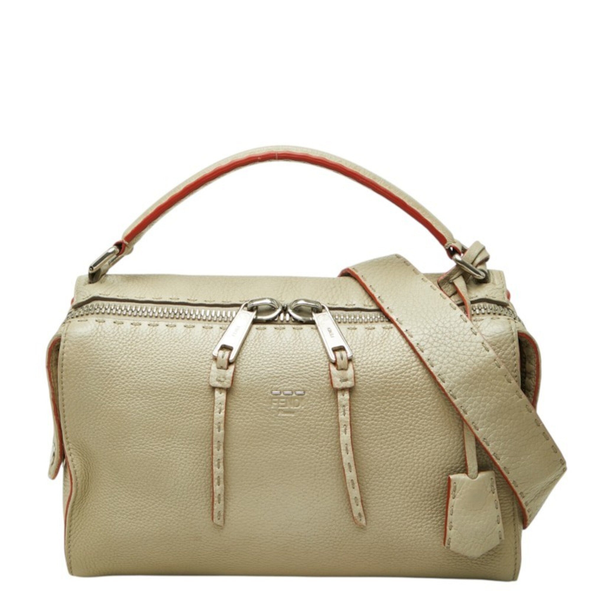 Fendi Beige Grayish Leather Handbag Shoulder Bag (Pre-Owned)