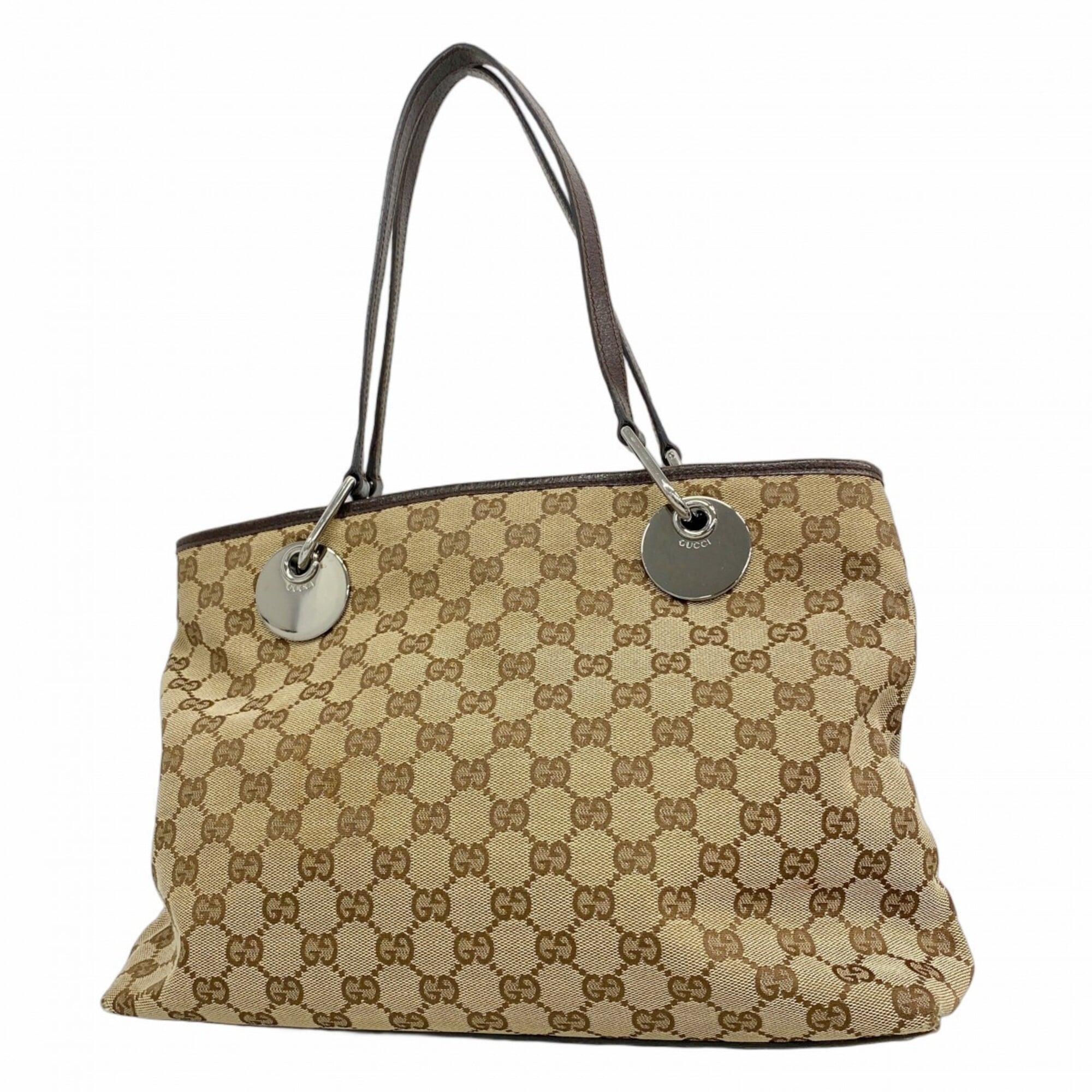 Gucci Beige Brown Canvas Tote Bag (Pre-Owned)
