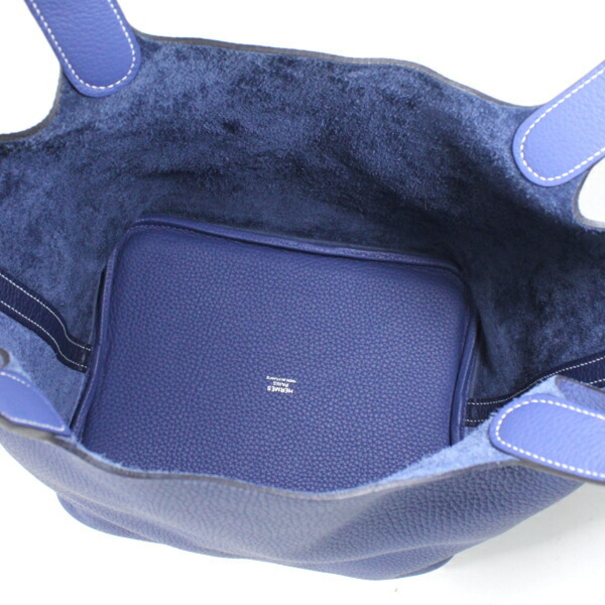 Hermes Bleu Saphir Taurillon Clemence Leather Handbag Tote Bag (Pre-Owned)