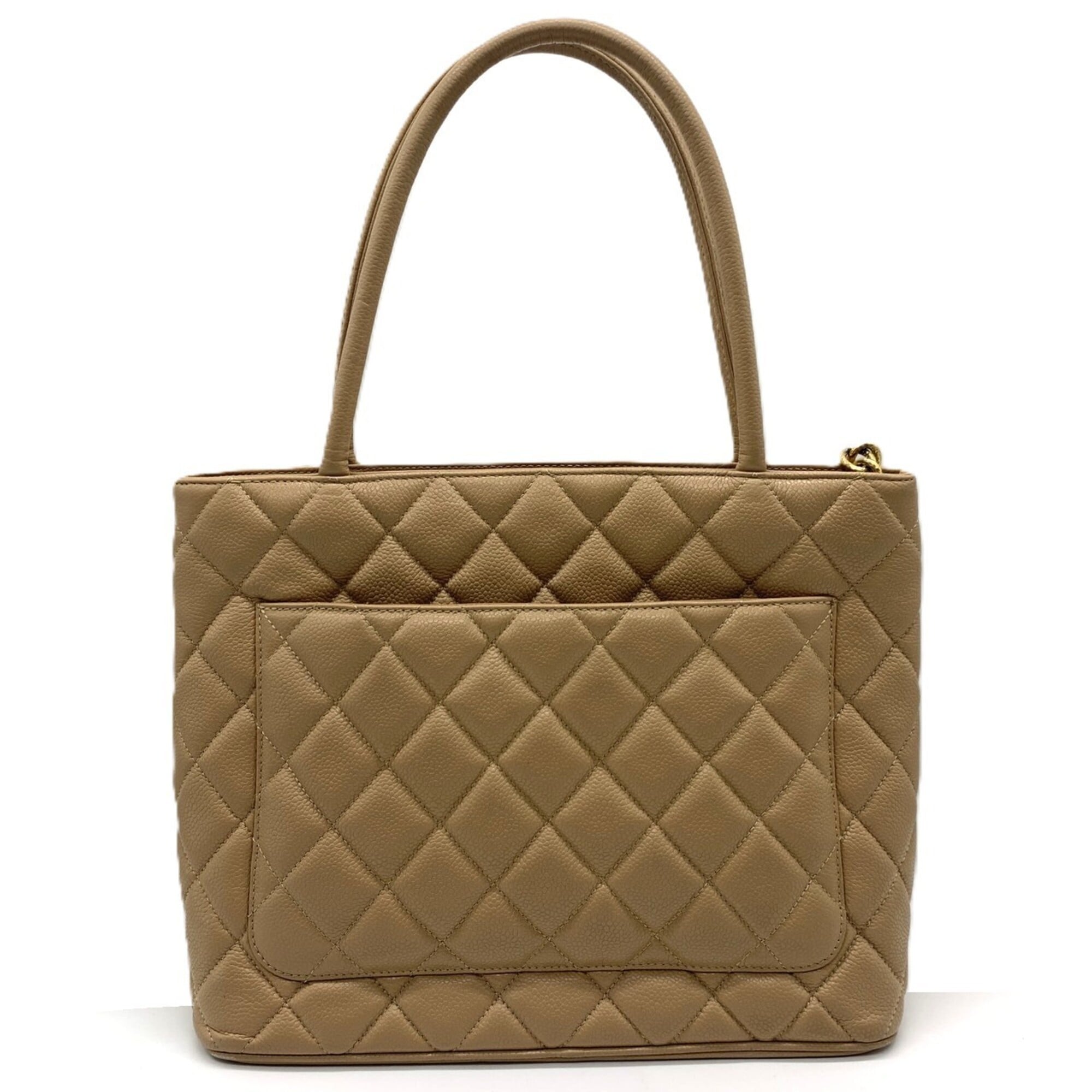 Chanel Beige Grained Calfskin Shoulder Bag Tote Bag (Pre-Owned)