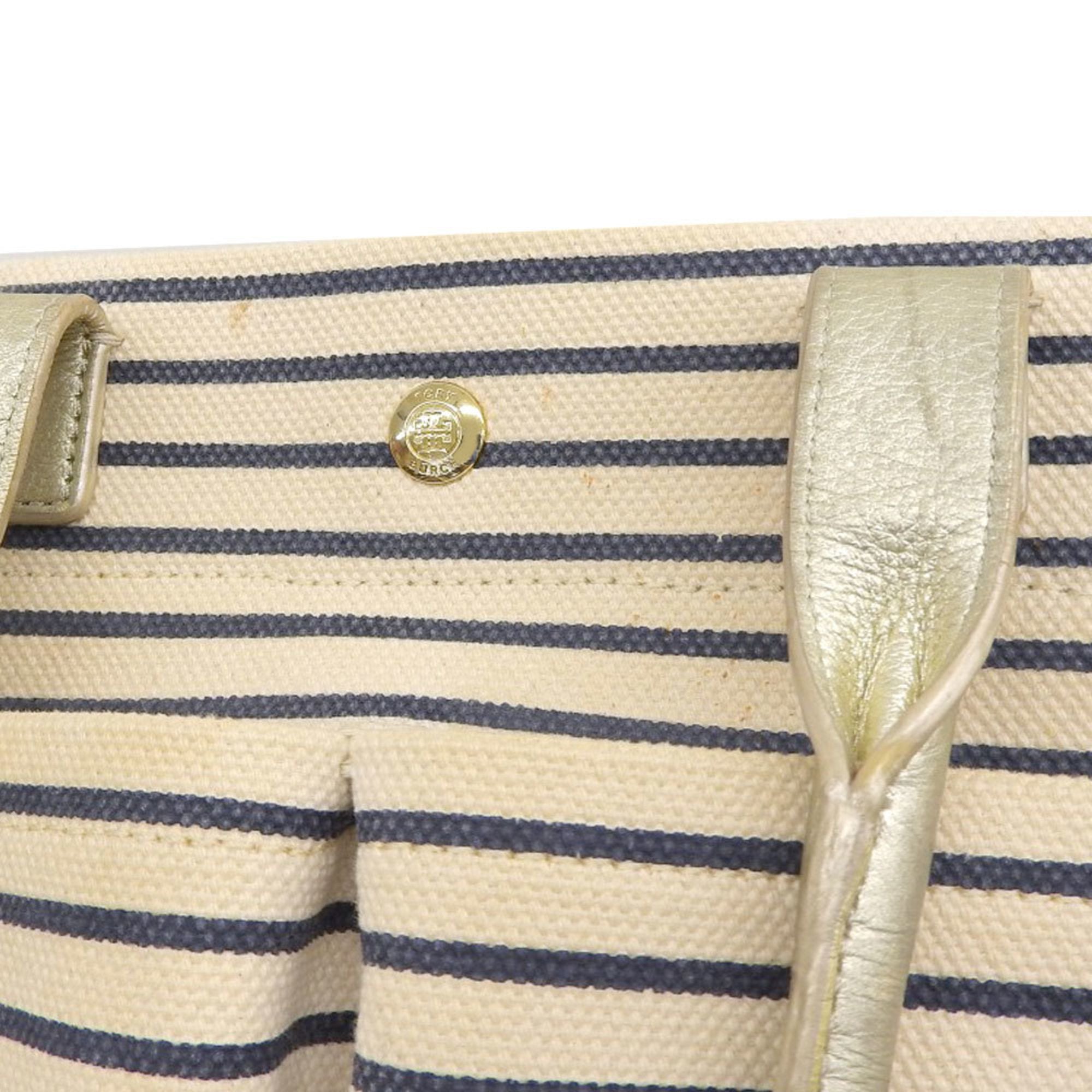 Tory Burch Navy White Canvas Handbag Tote Bag (Pre-Owned)