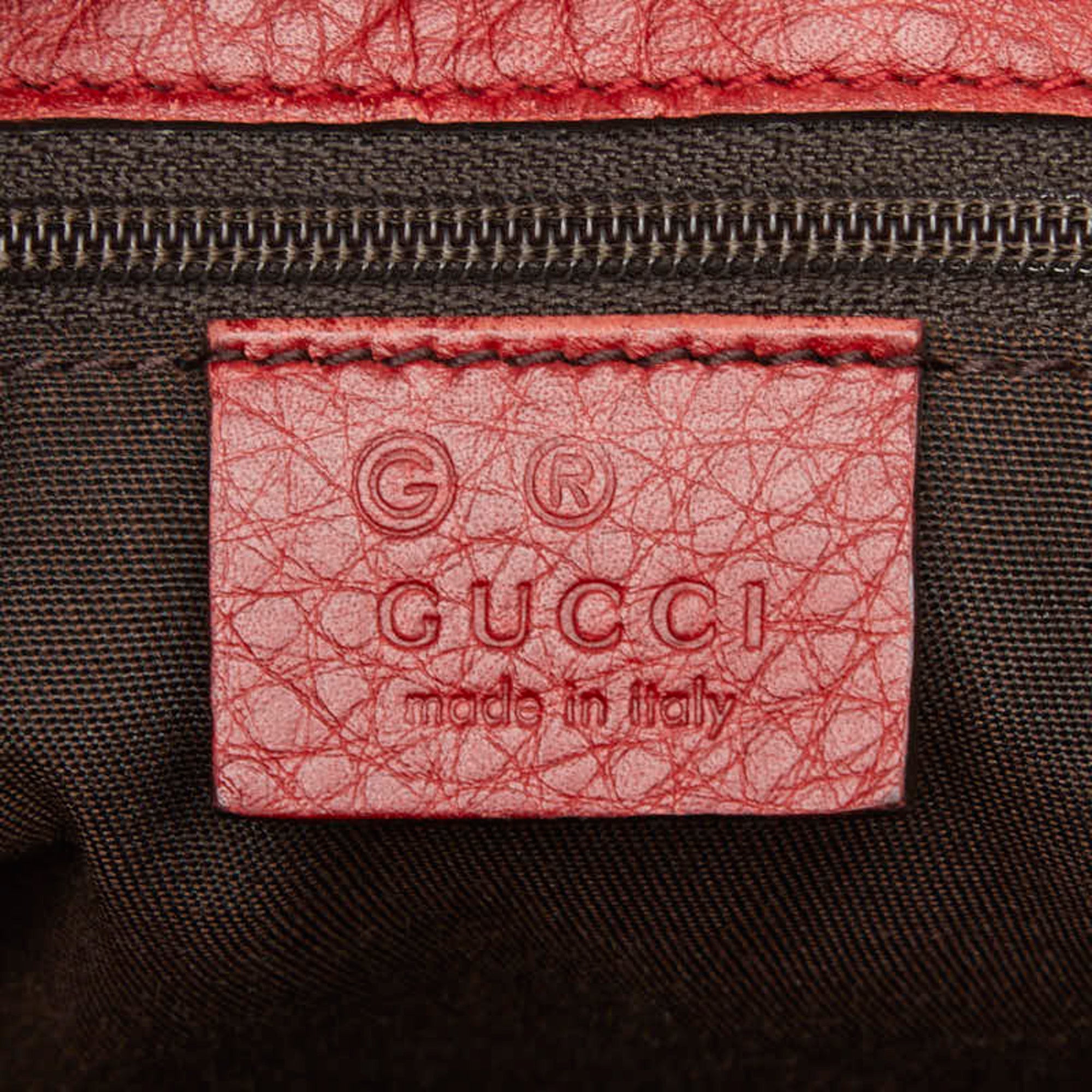 Gucci Red Color Leather Shoulder Bag Tote Bag (Pre-Owned)