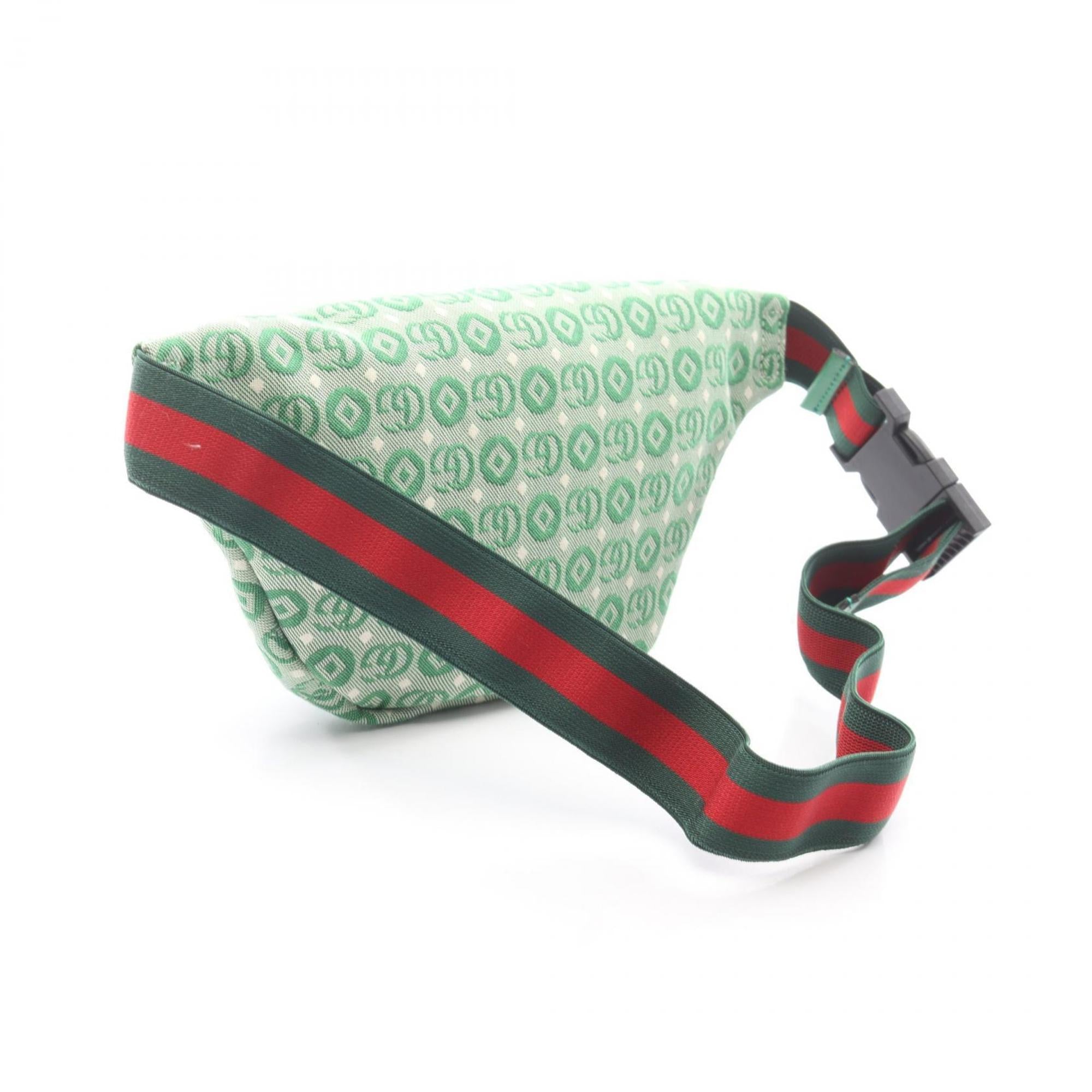 Gucci Green White Canvas Leather Fanny Pack (Pre-Owned)