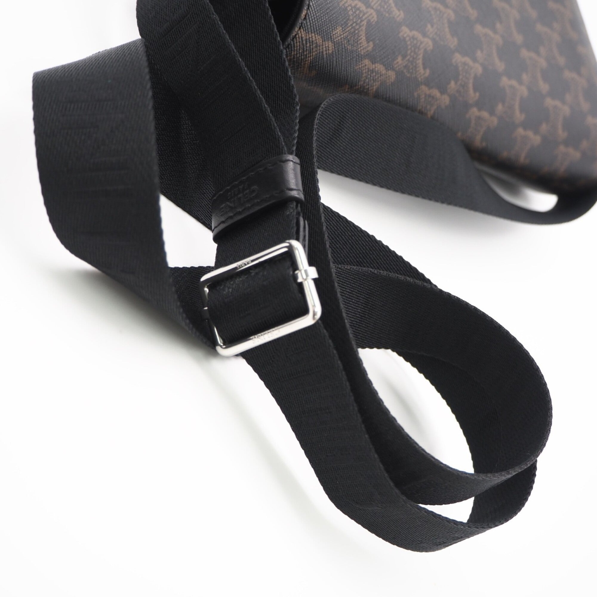 Celine Black Brown Leather Canvas Shoulder Bag (Pre-Owned)