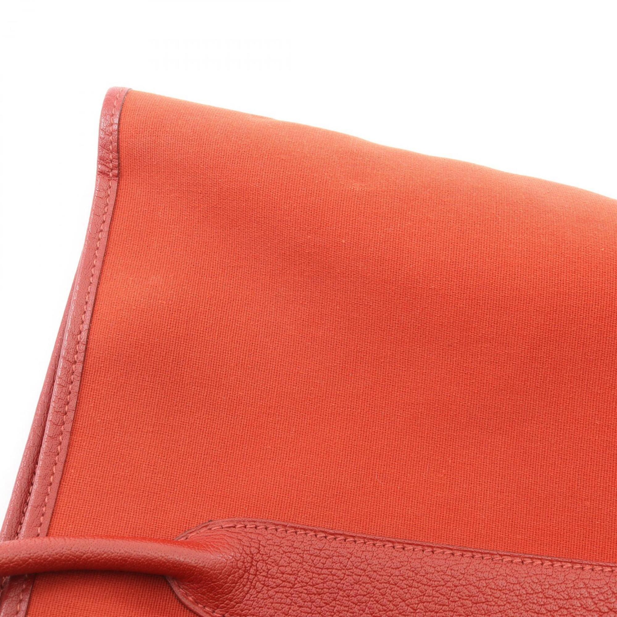 Hermes Bordeaux Rouge Garance Negonda Leather Toile Officier Handbag Tote Bag (Pre-Owned)