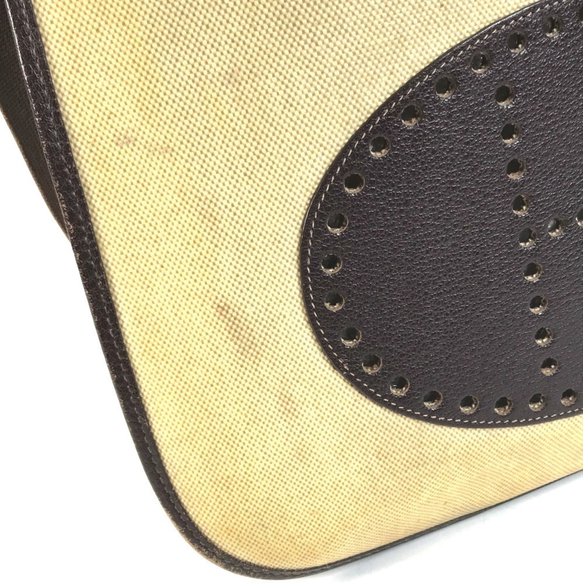 Hermes Beige Brown Yellow Leather Coated Canvas Shoulder Bag (Pre-Owned)
