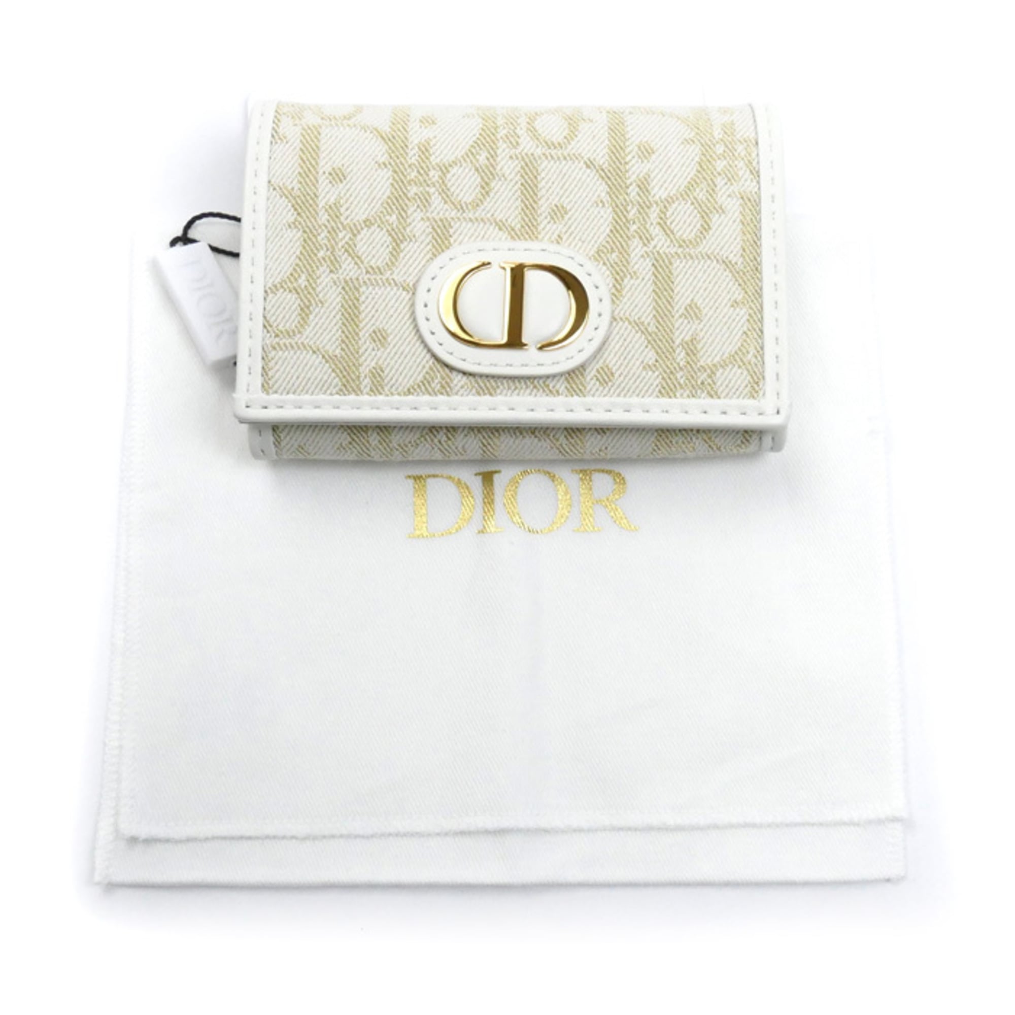 Christian Dior Gold White Canvas Leather Coin Purse/Coin Case (Pre-Owned)