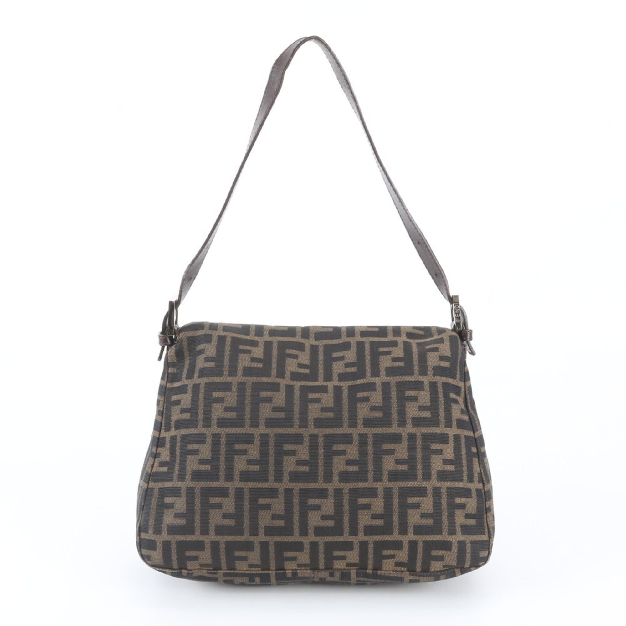 Fendi Brown Leather Canvas Handbag Shoulder Bag (Pre-Owned)