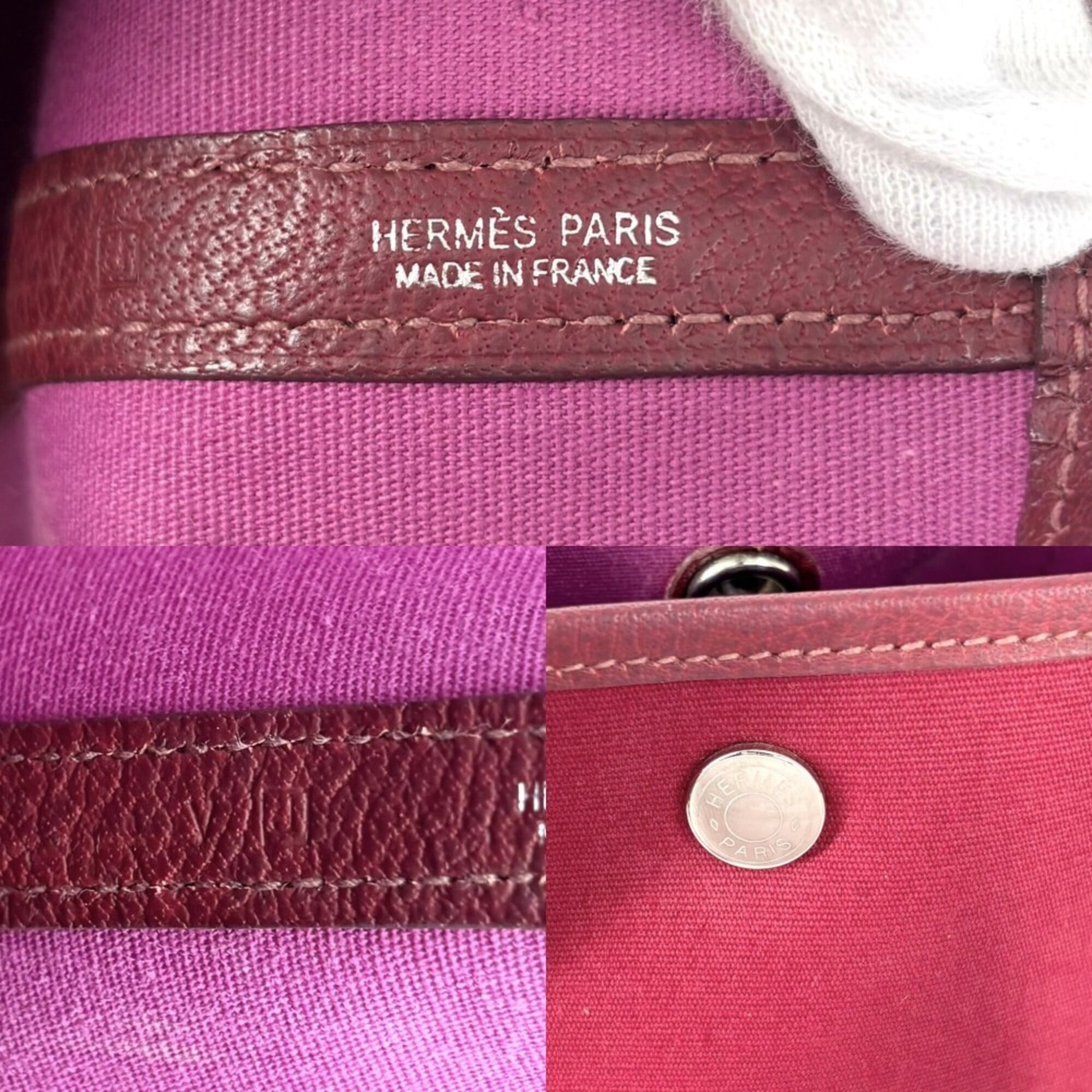Hermes Bordeaux Pink Purple Canvas Leather Handbag Tote Bag (Pre-Owned)