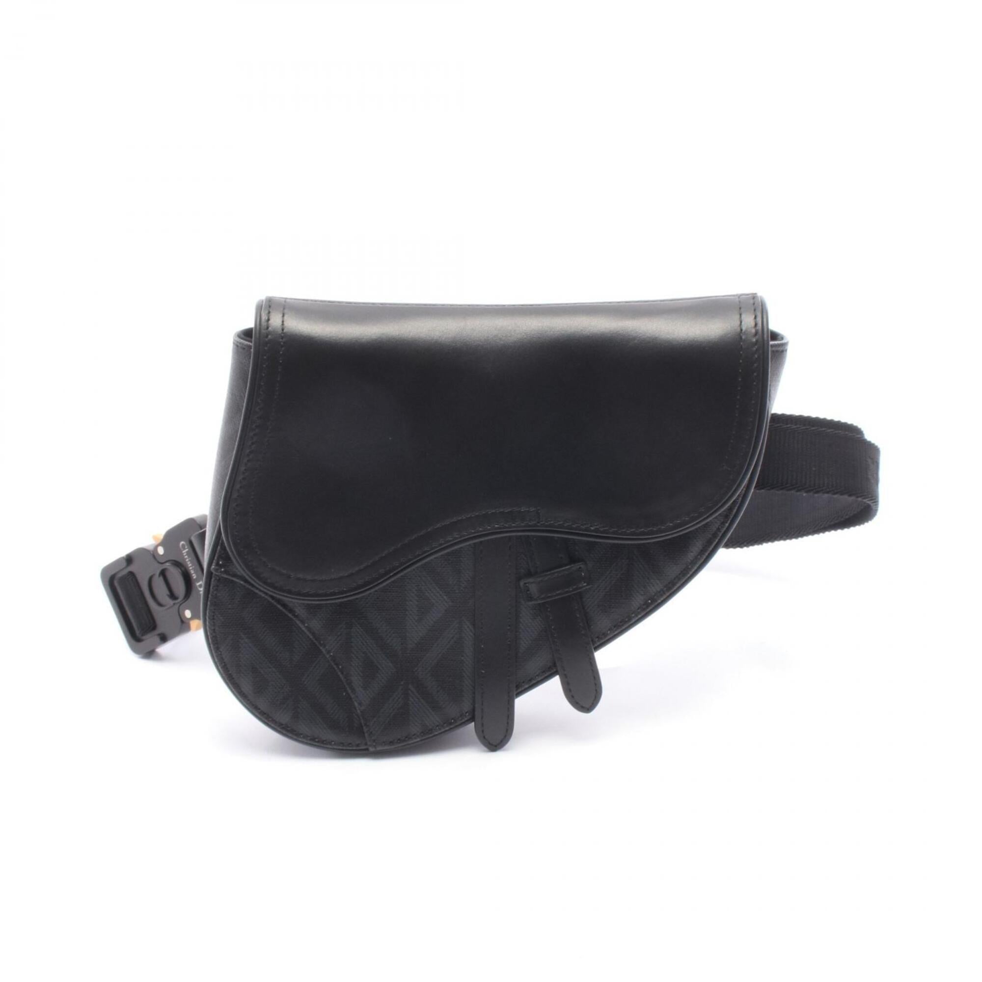 Christian Dior Black Gray Coated Canvas Pvc Leather Fanny Pack Handbag Saddle Bag (Pre-Owned)