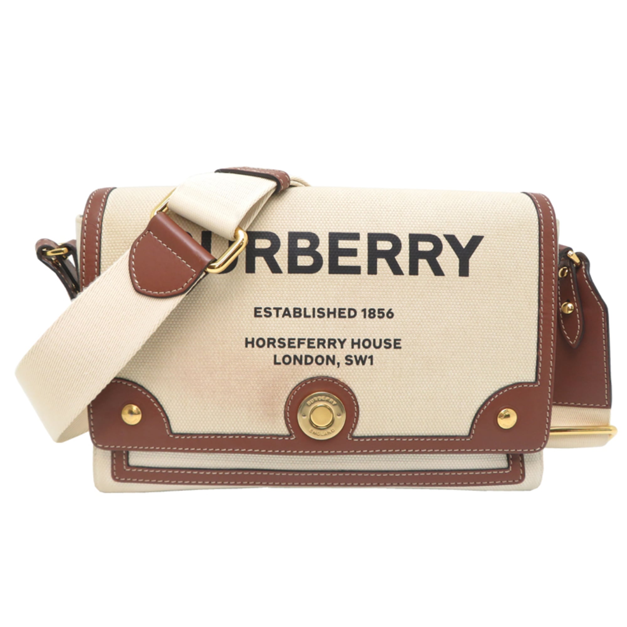 Burberry Beige Brown Canvas Leather Shoulder Bag (Pre-Owned)