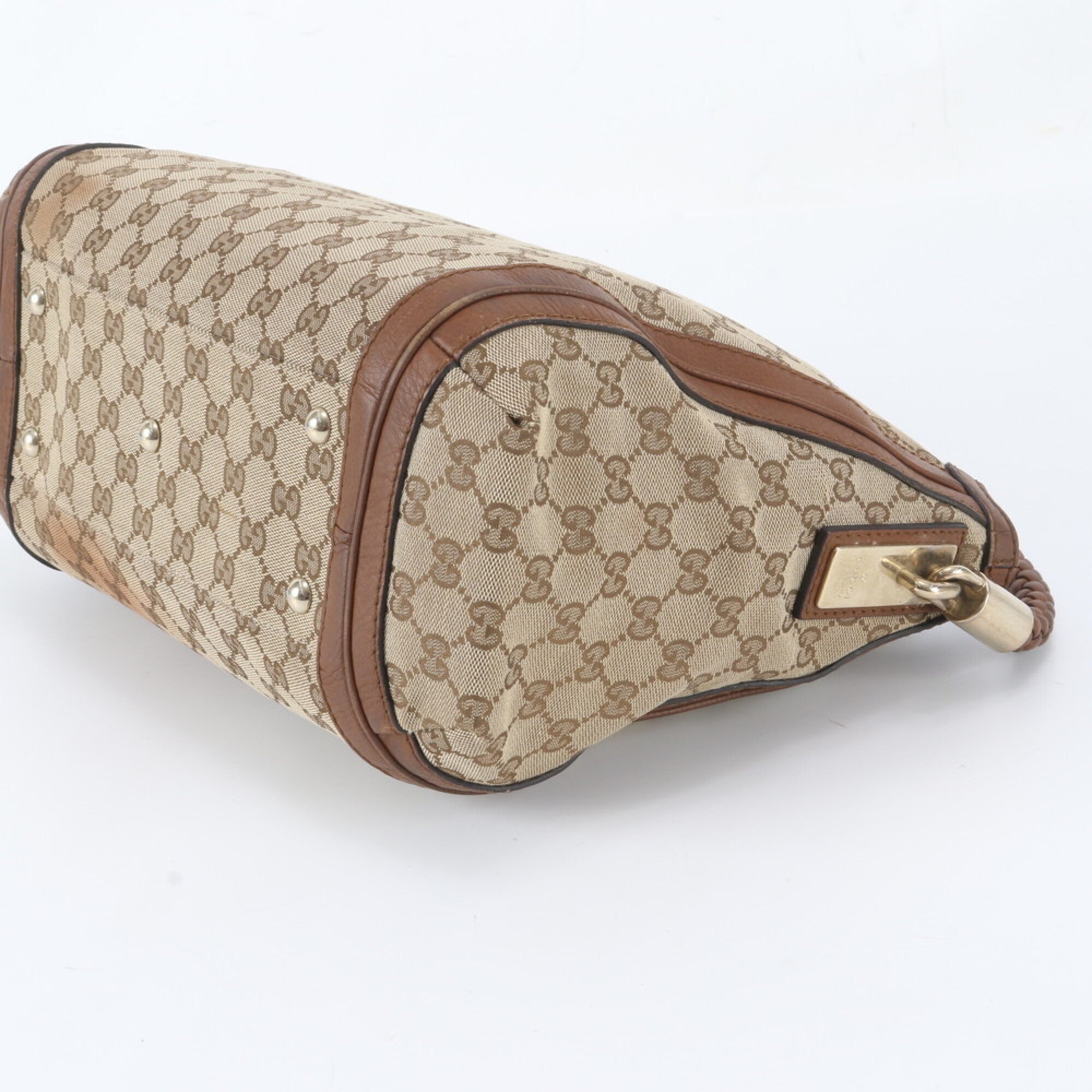 Gucci Brown Leather Canvas Handbag Shoulder Bag (Pre-Owned)