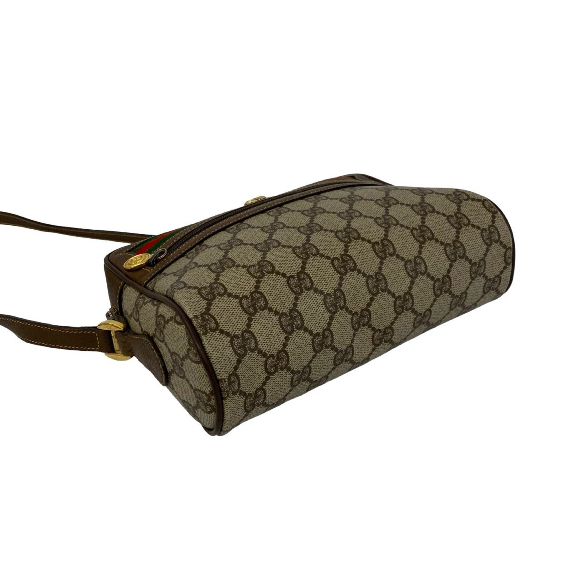 Gucci Brown Green Red Color Leather Pvc Shoulder Bag (Pre-Owned)