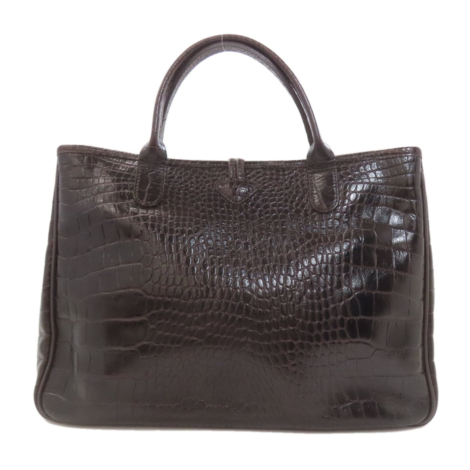 Longchamp Dark Brown Leather Tote Bag (Pre-Owned)