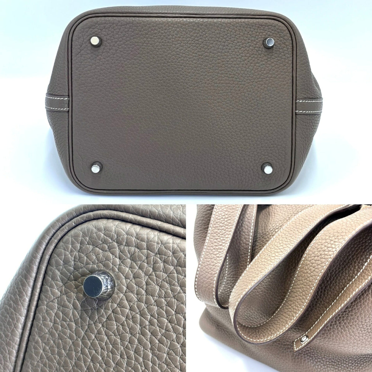 Hermes Beige Etoupe Gray Taurillon Clemence Leather Handbag (Pre-Owned)