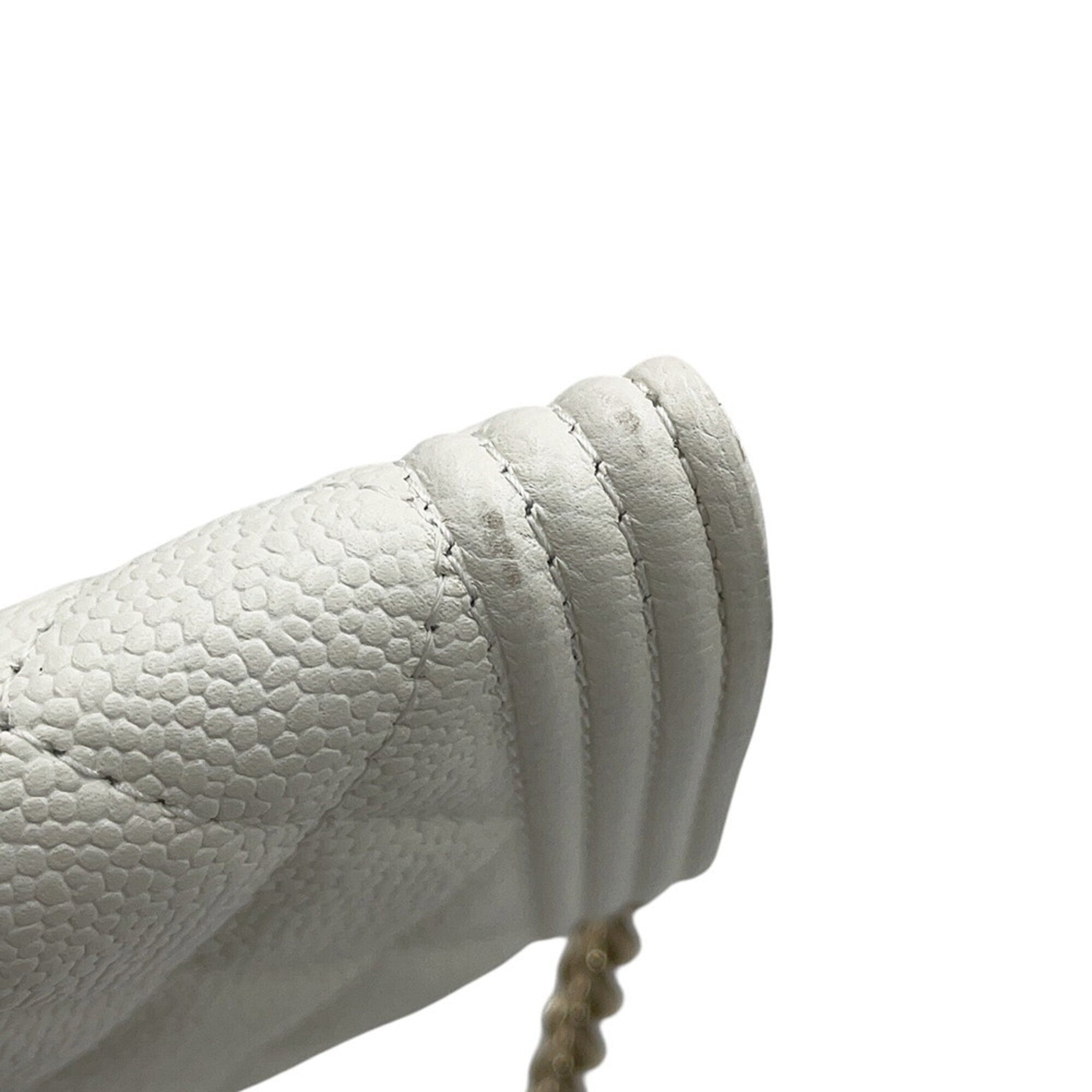 Chanel Matelasse White Grained Calfskin Chain/Shoulder Wallet (Pre-Owned)