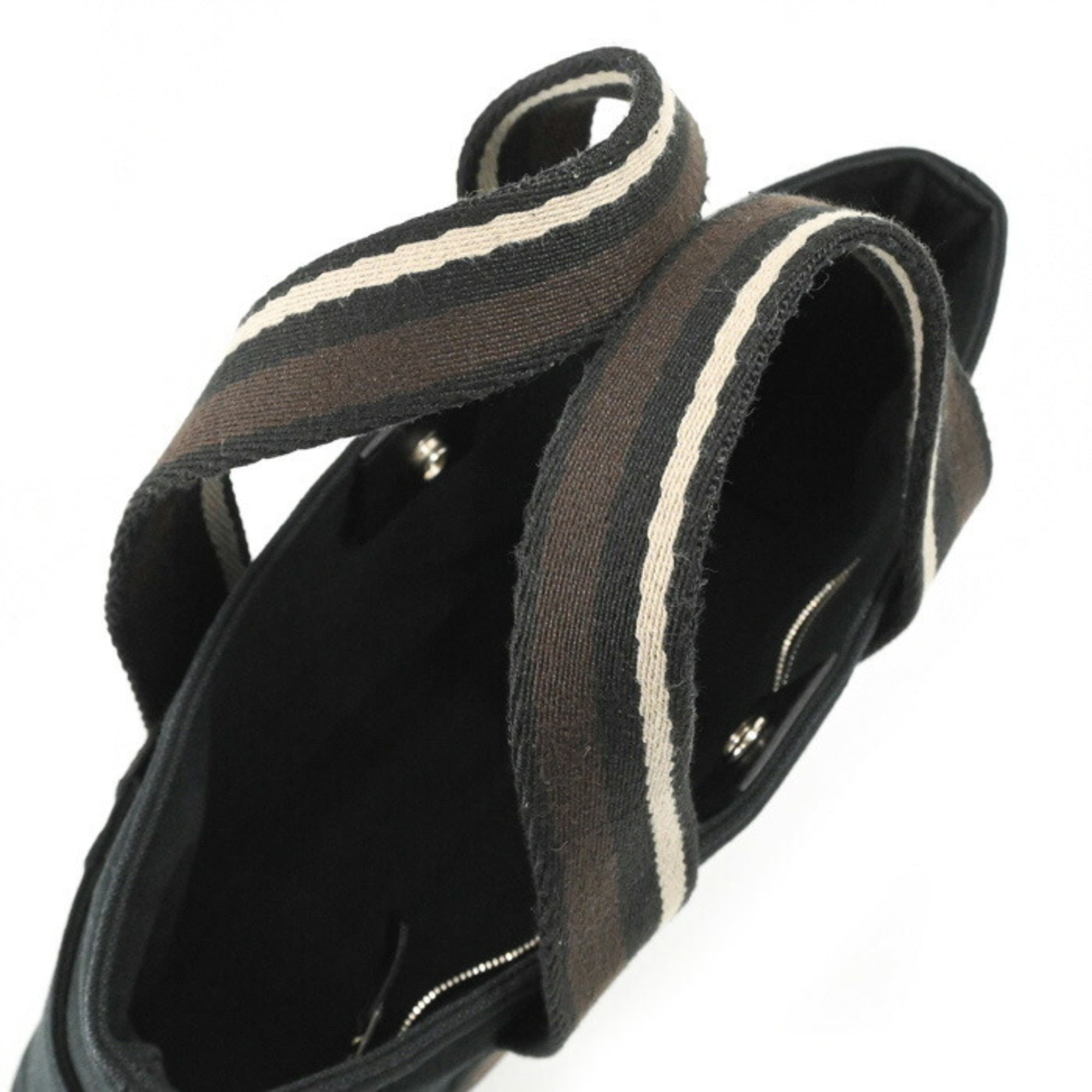 Hermes Black Brown Canvas Handbag (Pre-Owned)