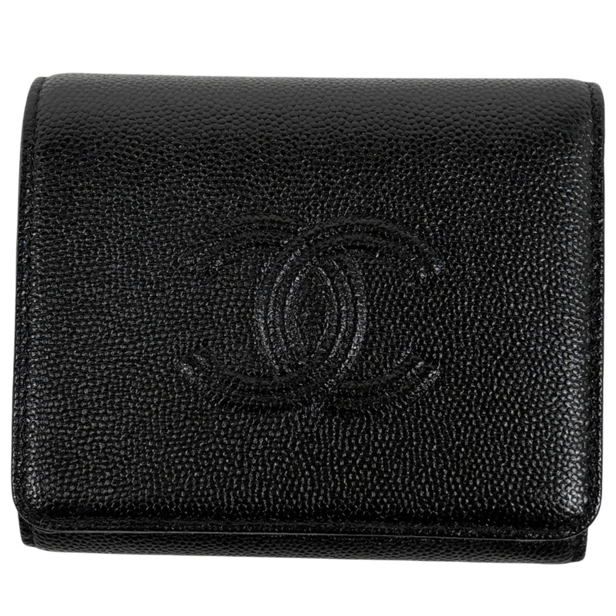 Chanel Black Grained Calfskin Wallet (Tri-Fold) (Pre-Owned)