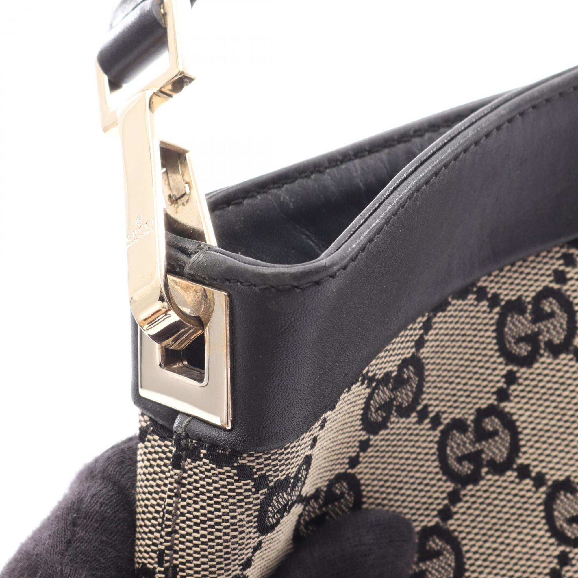 Gucci Beige Black Canvas Leather Shoulder Bag (Pre-Owned)