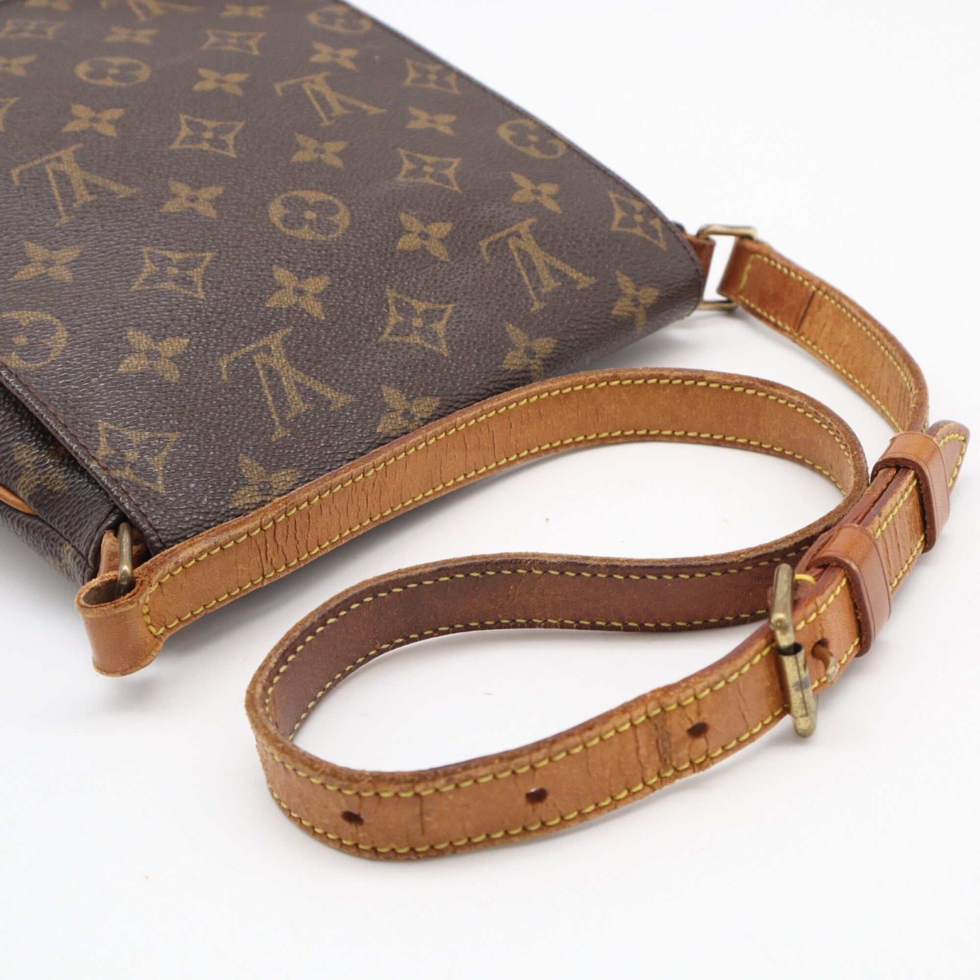 Louis Vuitton Beige Brown Monogram Coated Canvas Leather Shoulder Bag (Pre-Owned)