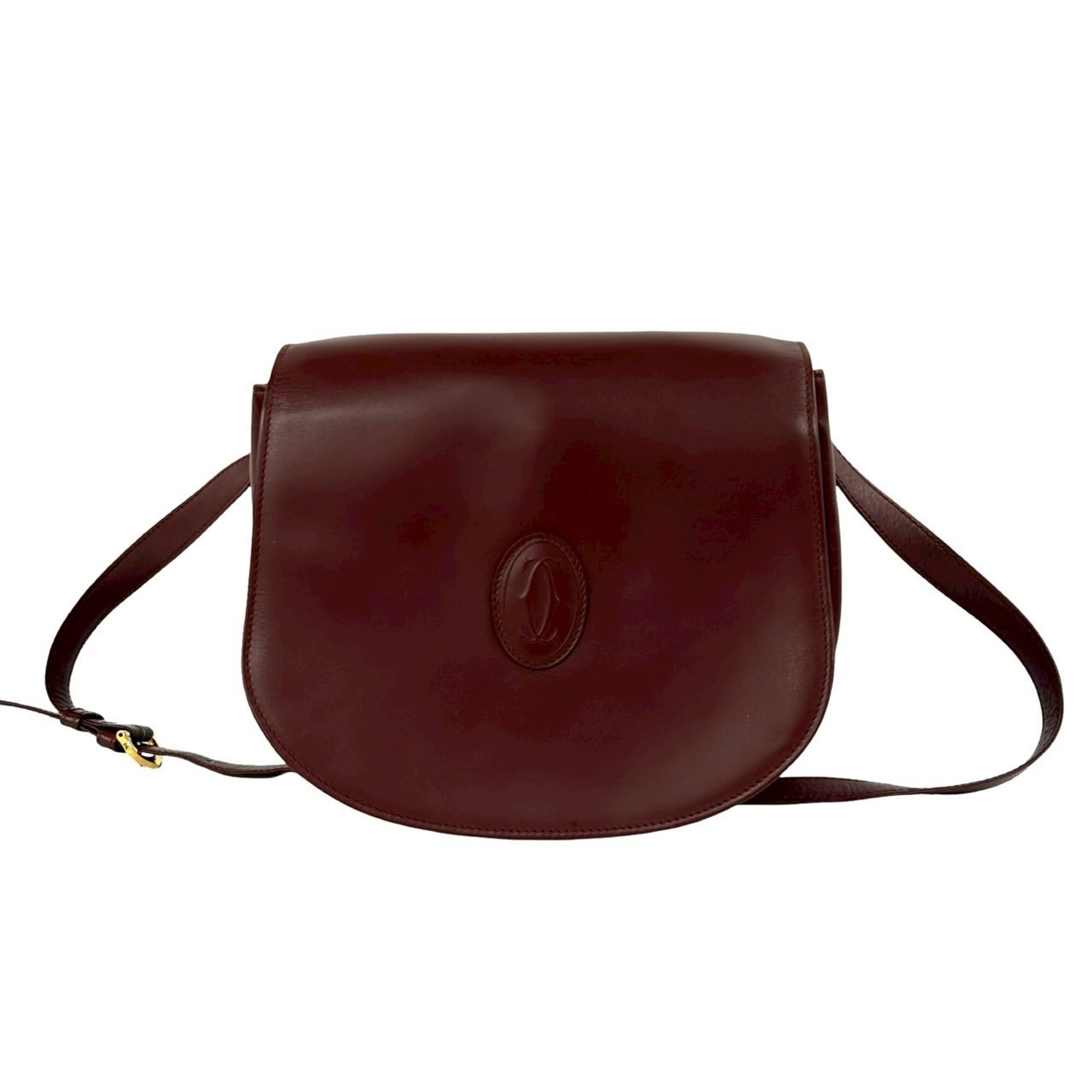 Cartier Wine Red Leather Pochette Shoulder Bag (Pre-Owned)