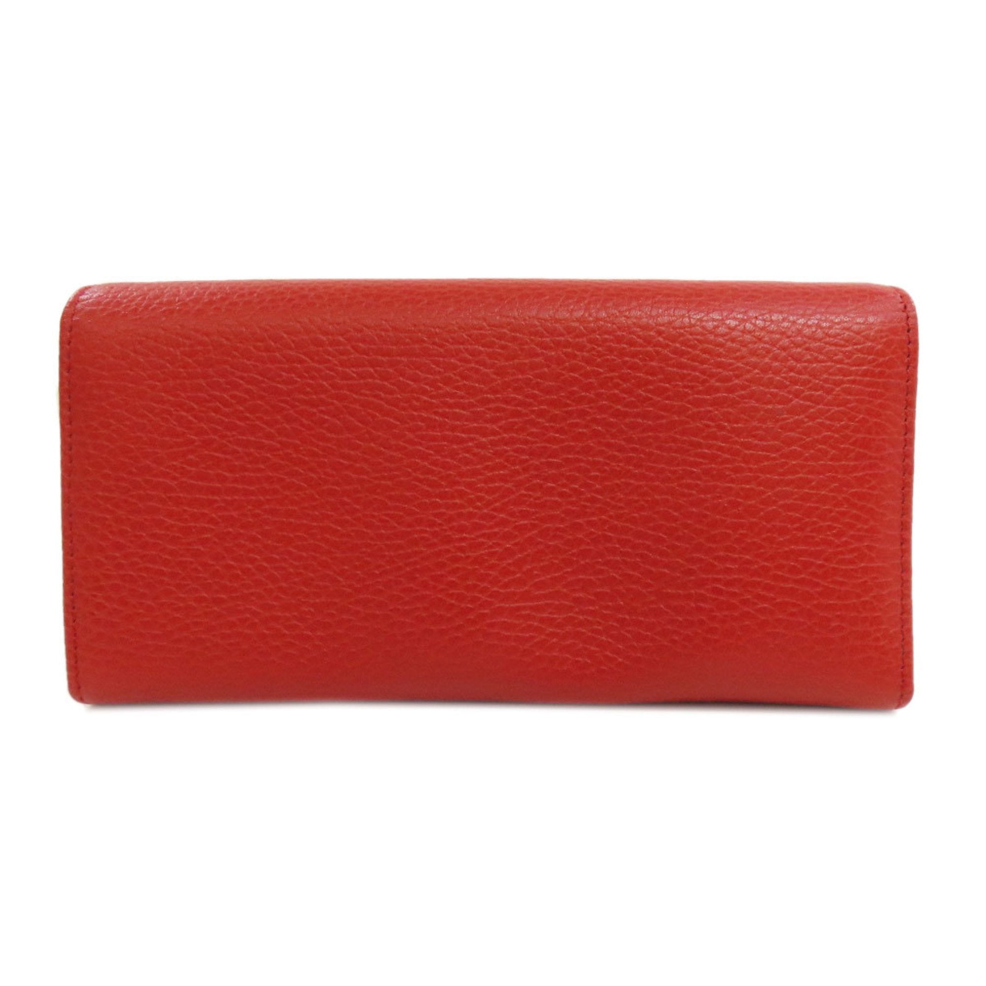 Gucci Red Color Leather Long Wallet (Bi-Fold) (Pre-Owned)