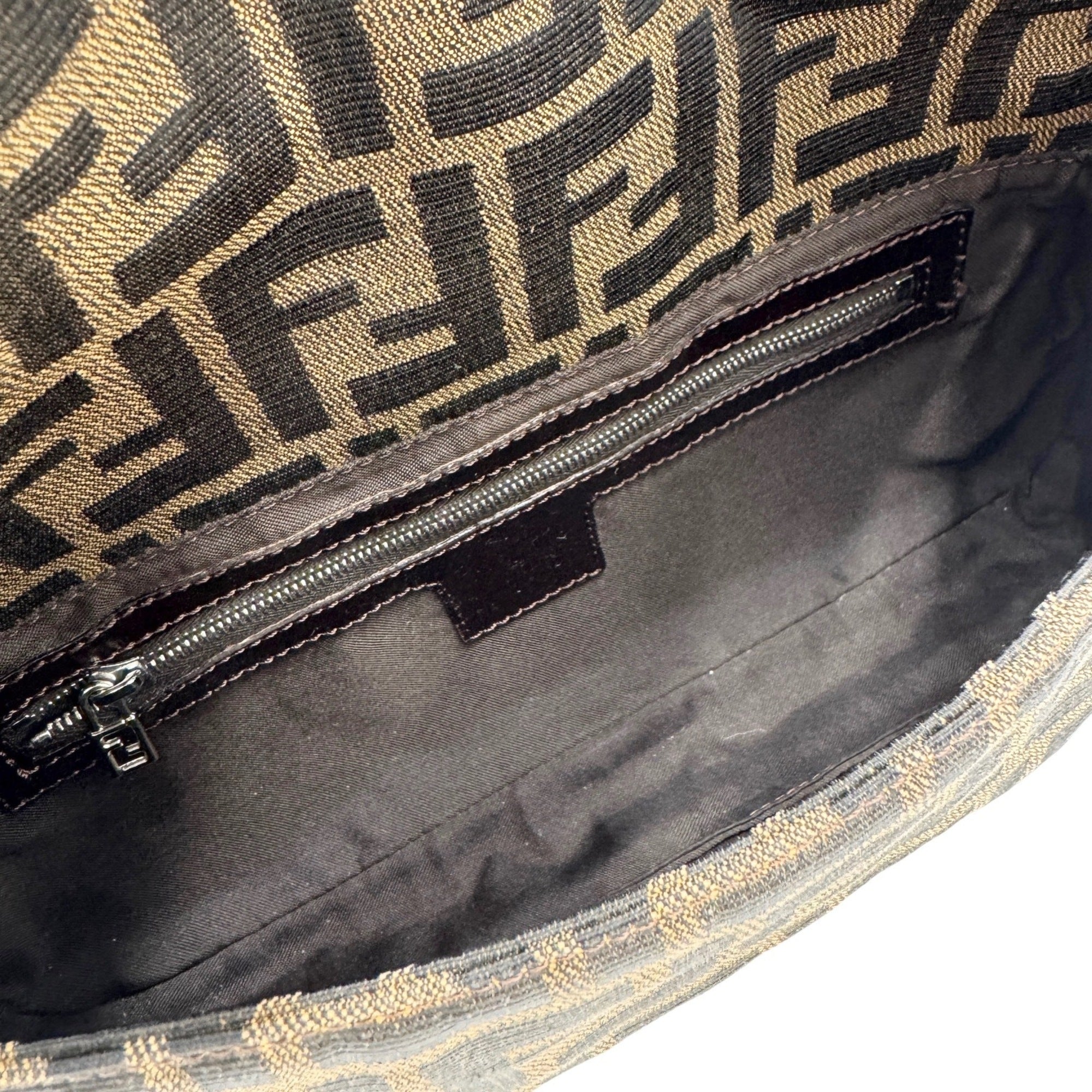 Fendi Zucca Brown Canvas Leather Handbag Pouch (Pre-Owned)