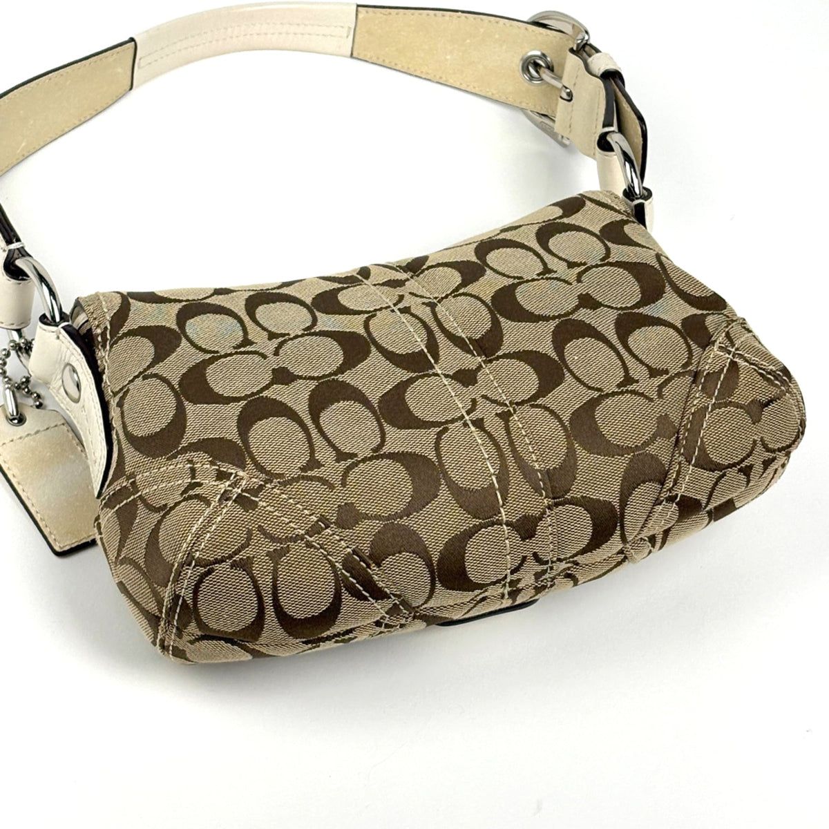 Coach Beige Signature Line Canvas Leather Shoulder Bag (Pre-Owned)
