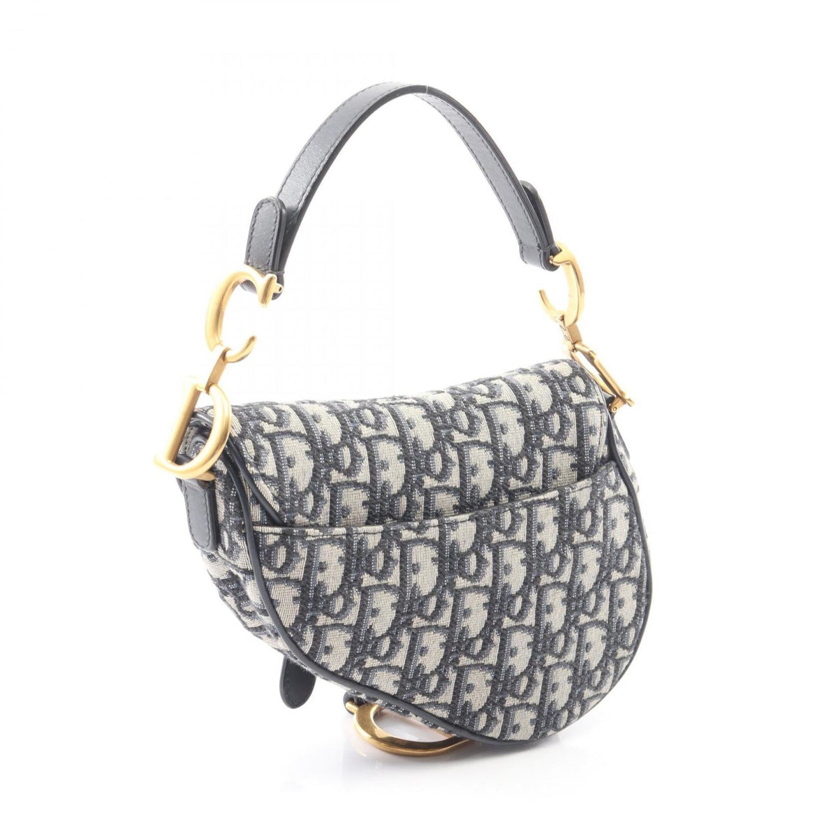 Christian Dior Ivory Navy Canvas Leather Handbag Saddle Bag (Pre-Owned)