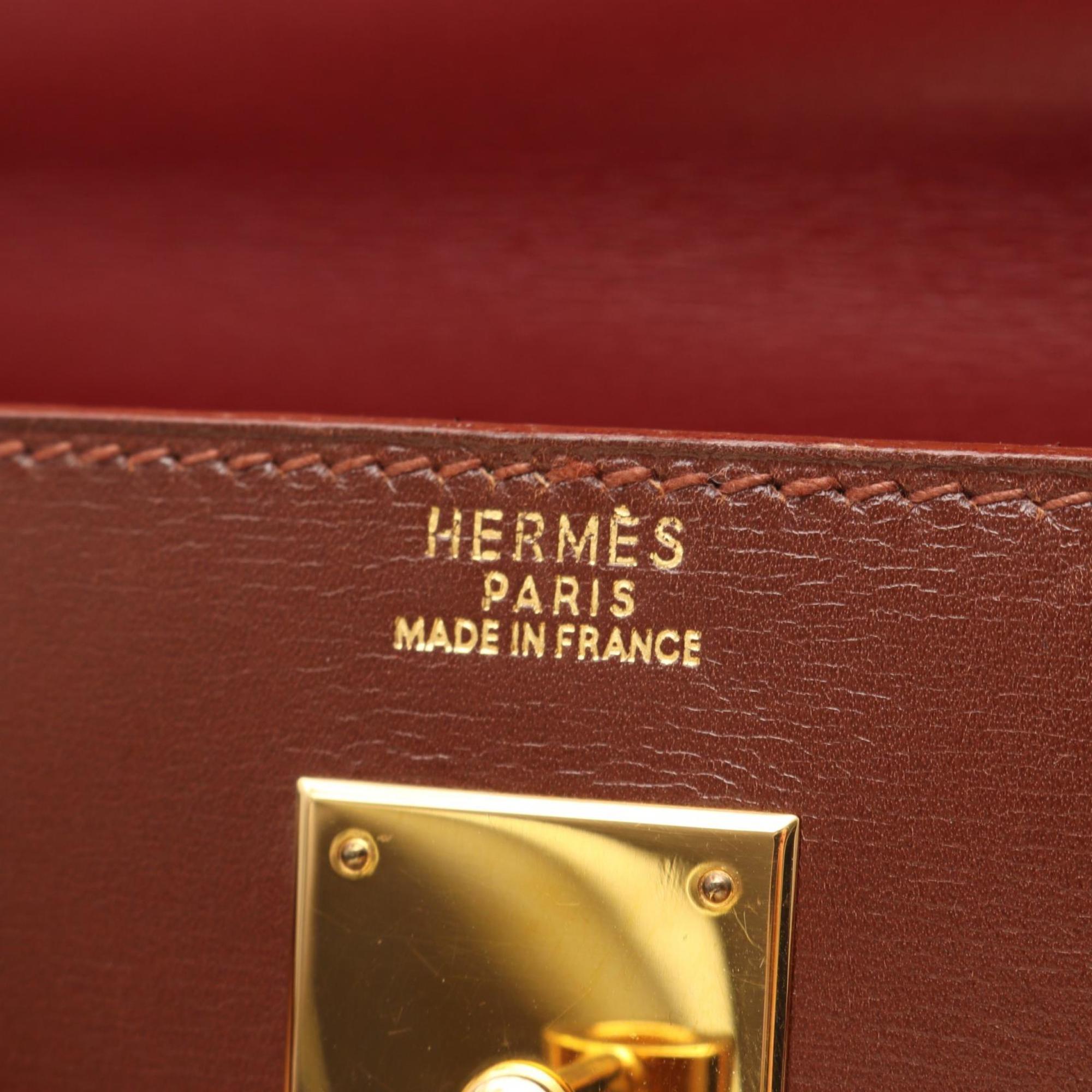 Hermes Bordeaux Brique Brown Rouge H Box Calf Leather Leather Handbag (Pre-Owned)