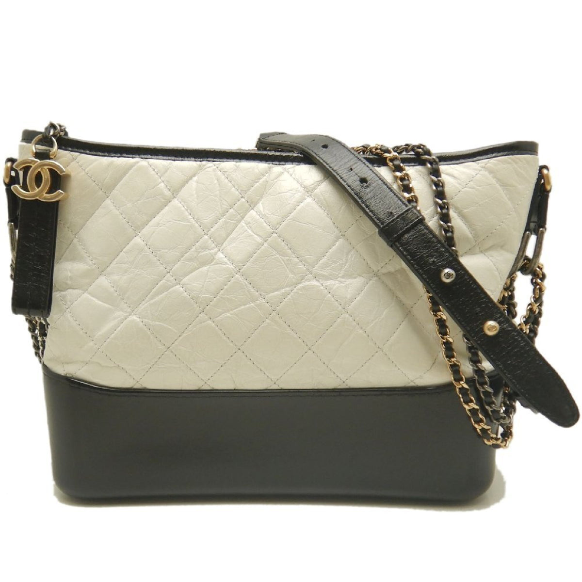 Chanel Black White Leather Shoulder Bag (Pre-Owned)