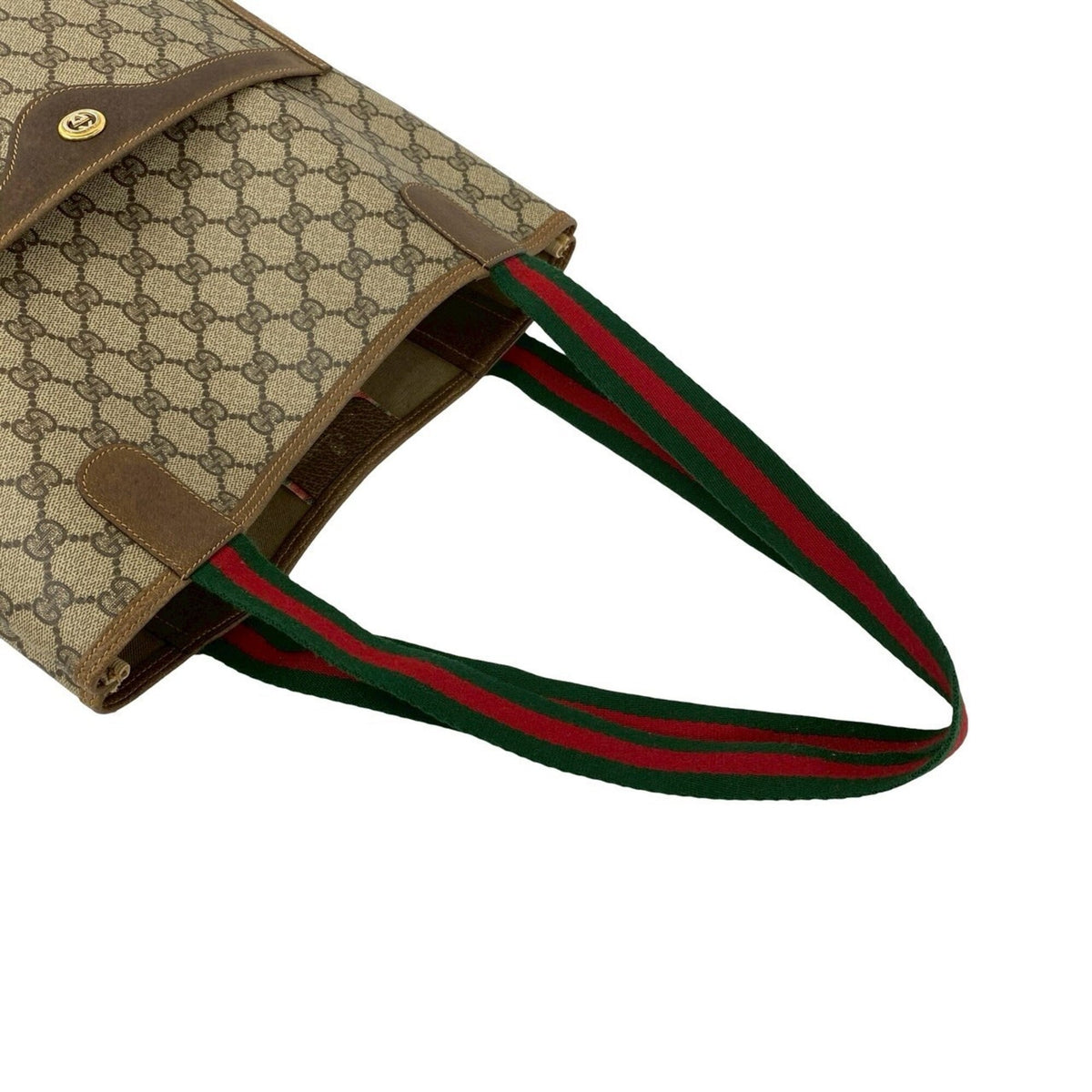 Gucci Brown Green Red Color Pvc Leather Handbag Tote Bag (Pre-Owned)